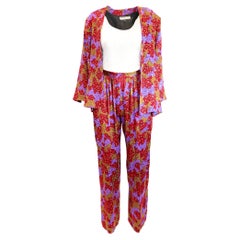 Conjunto de pantalón de seda estampado rojo Yves Saint Laurent Rive Gauche