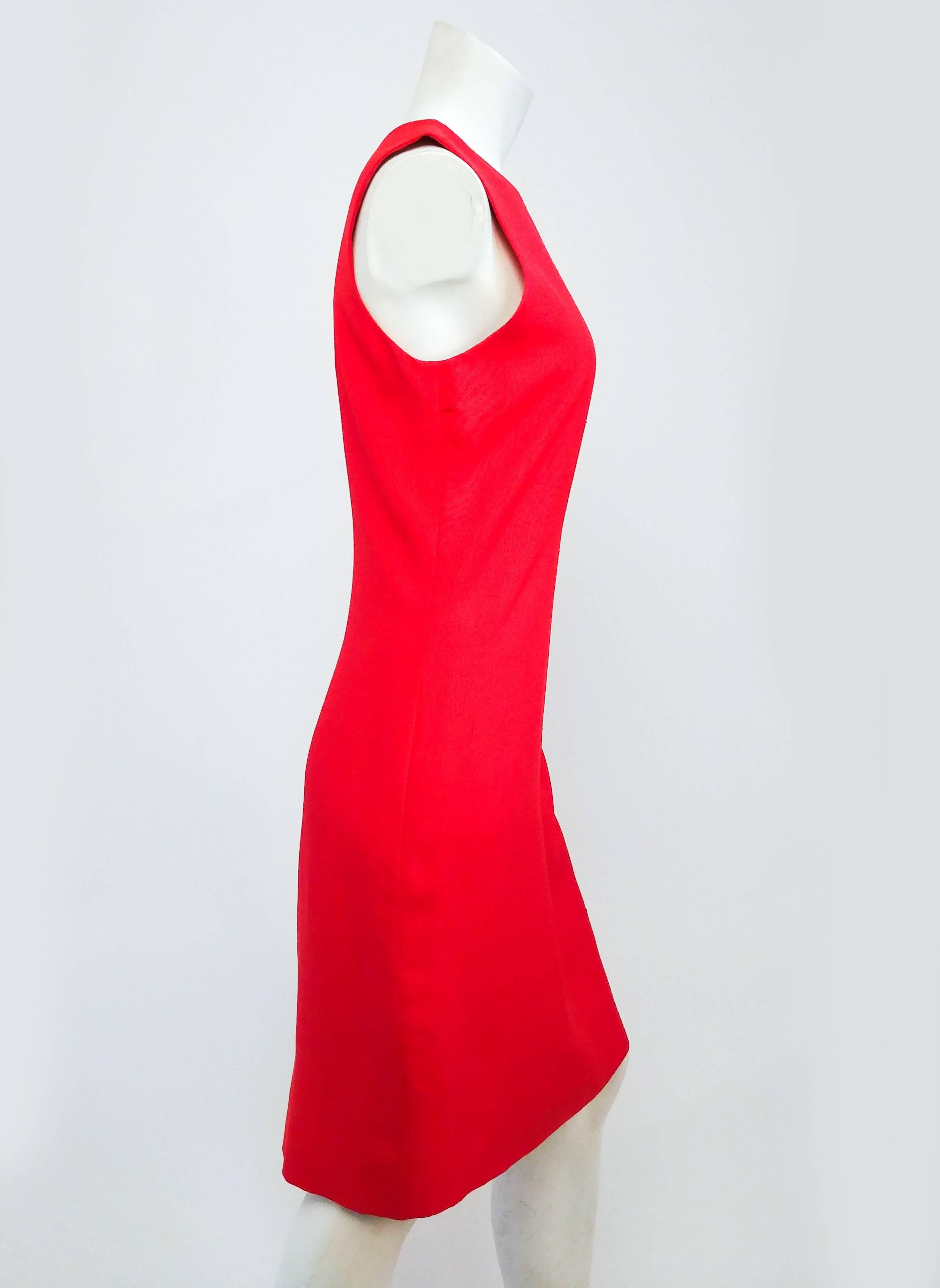 Yves Saint Laurent Red Sheath Dress. 100% silk. Zips up back. 