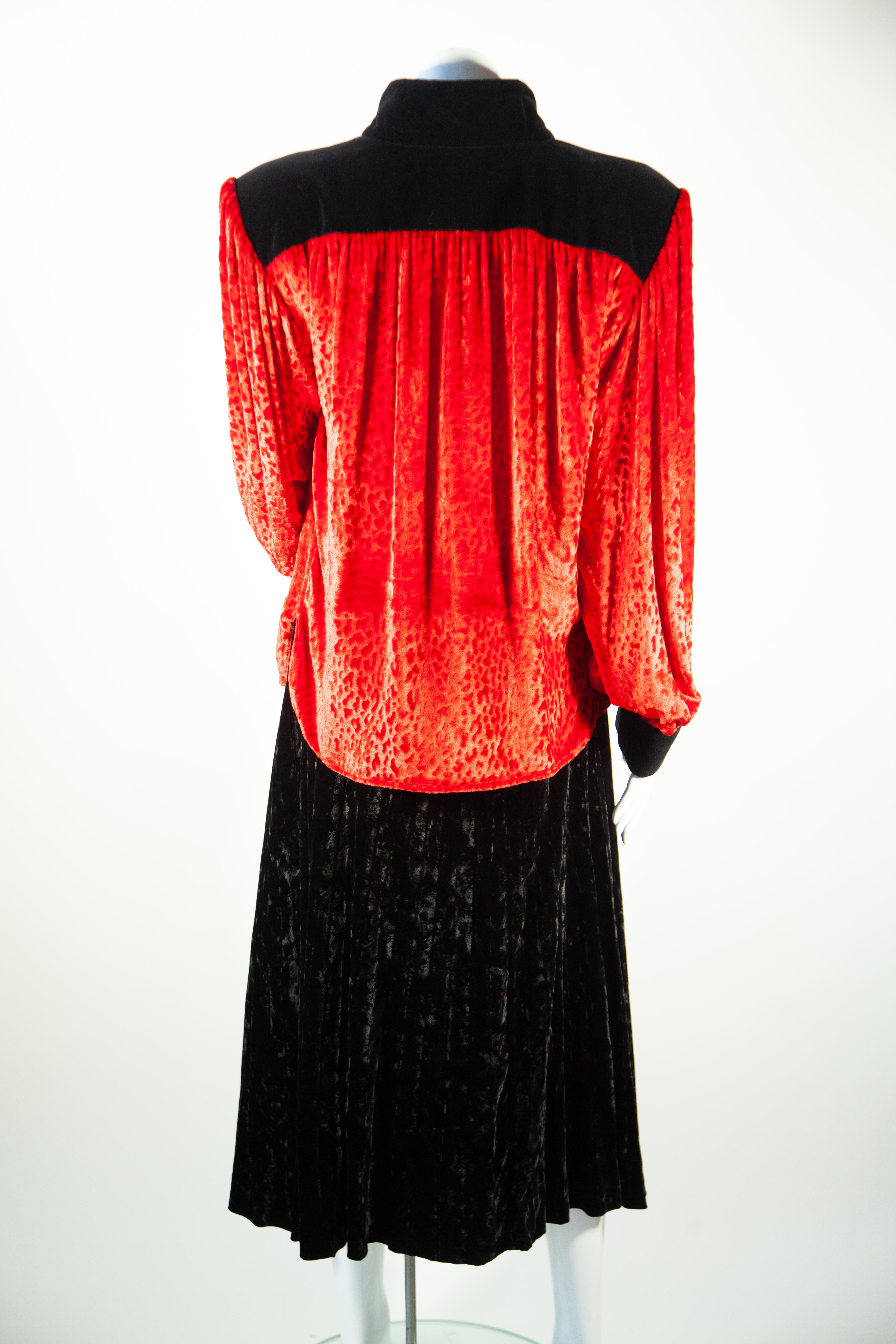 Yves Saint Laurent Rive Gauche Red Velvet Top with Tassels In Excellent Condition For Sale In Kingston, NY