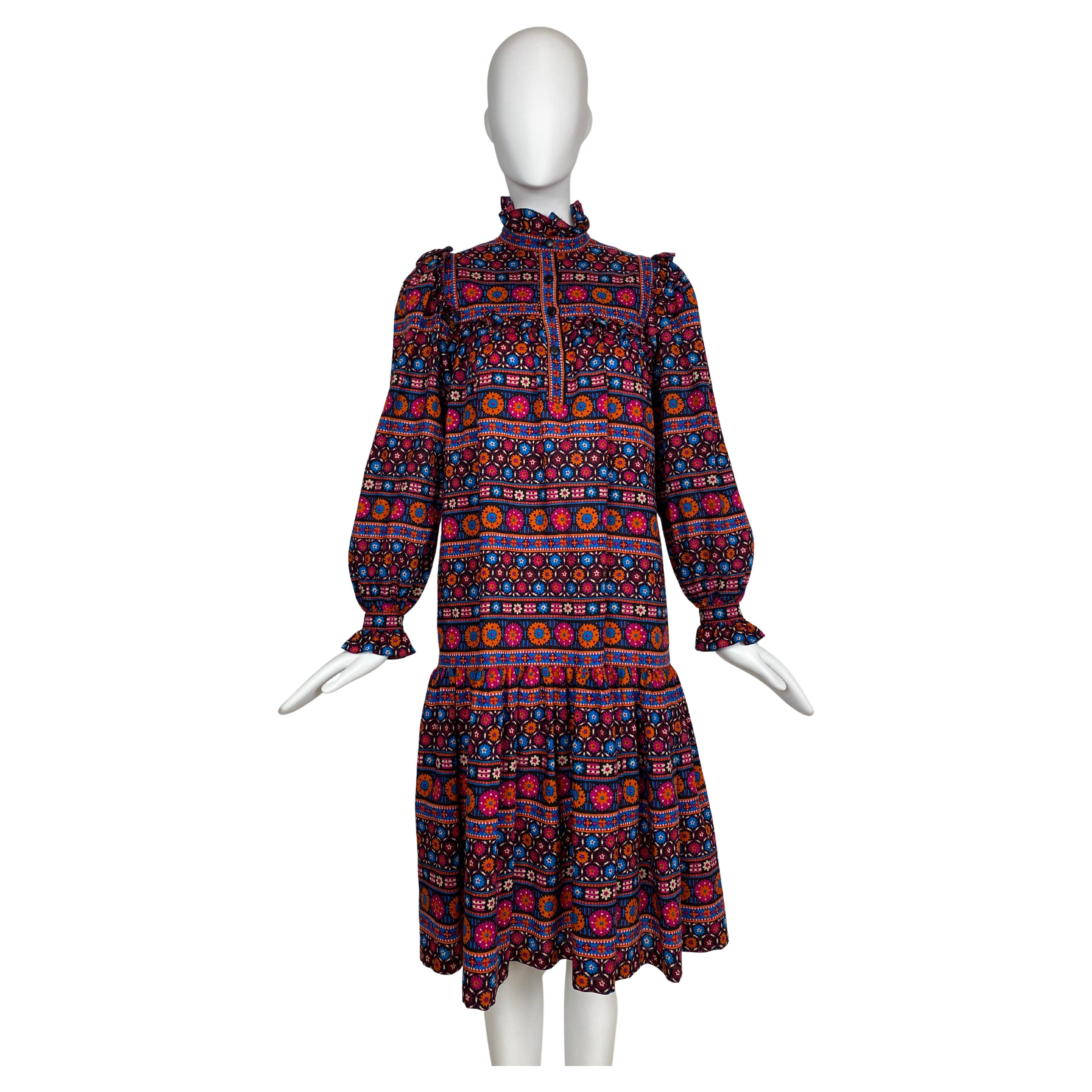 YVES SAINT LAURENT Rive Gauche "Russian Collection" Smock Dress FW77 For Sale