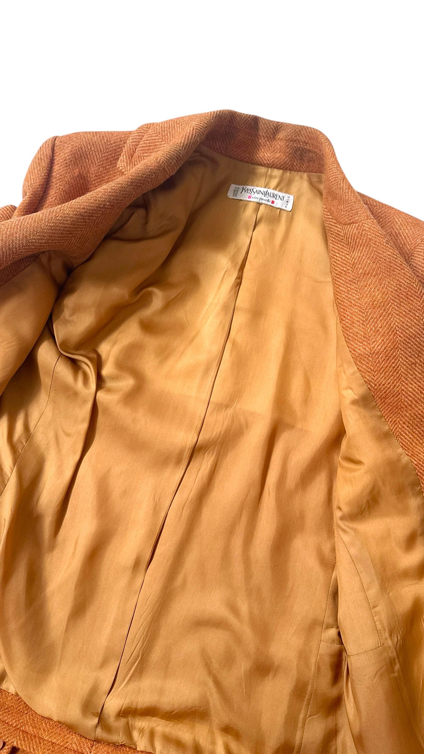 Yves Saint Laurent Rive Gauche Rust Herringbone Wool Skirt Suit - No import duty en venta 6