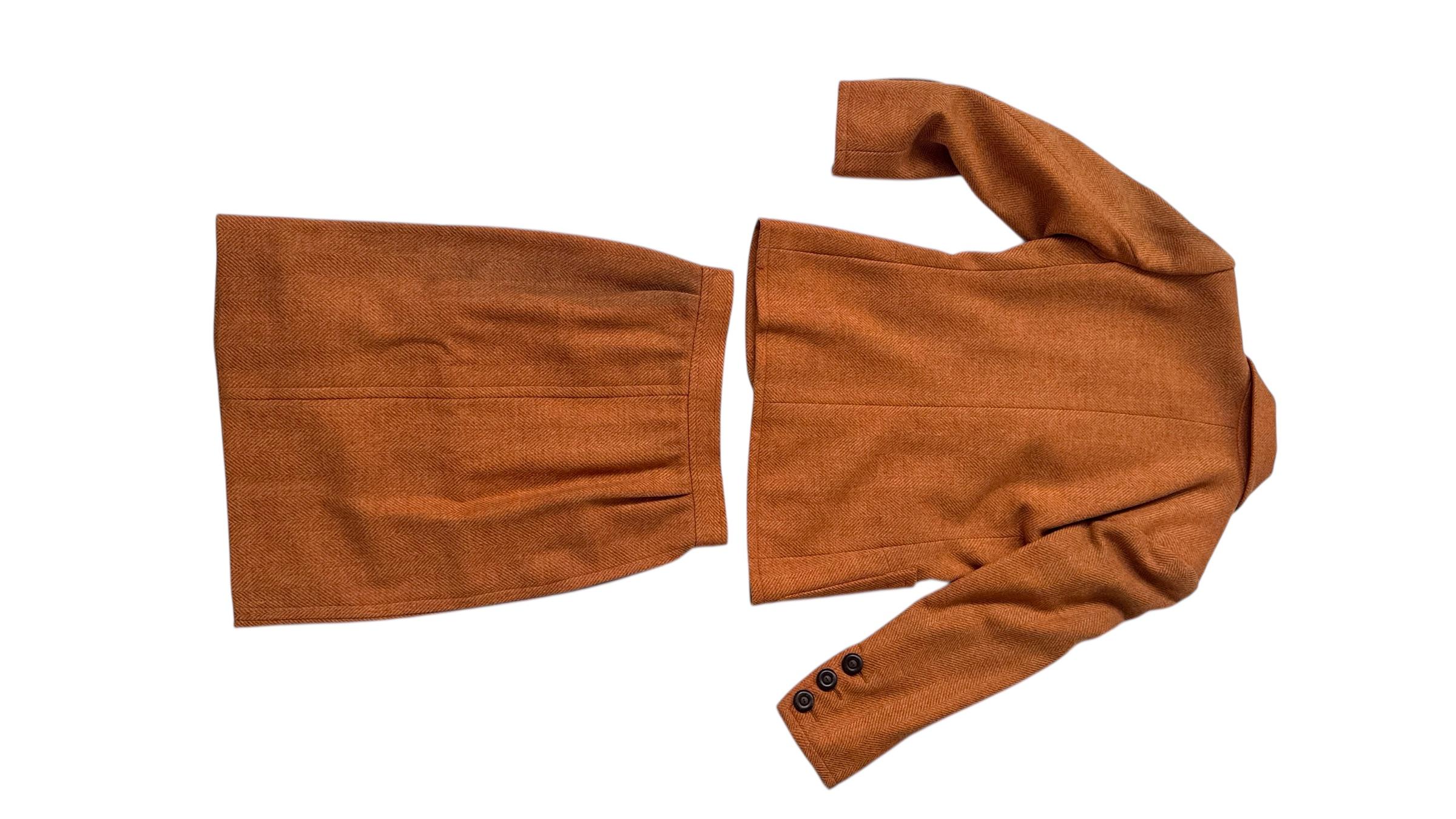 Yves Saint Laurent Rive Gauche Rust Herringbone Wool Skirt Suit - No import duty en venta 8