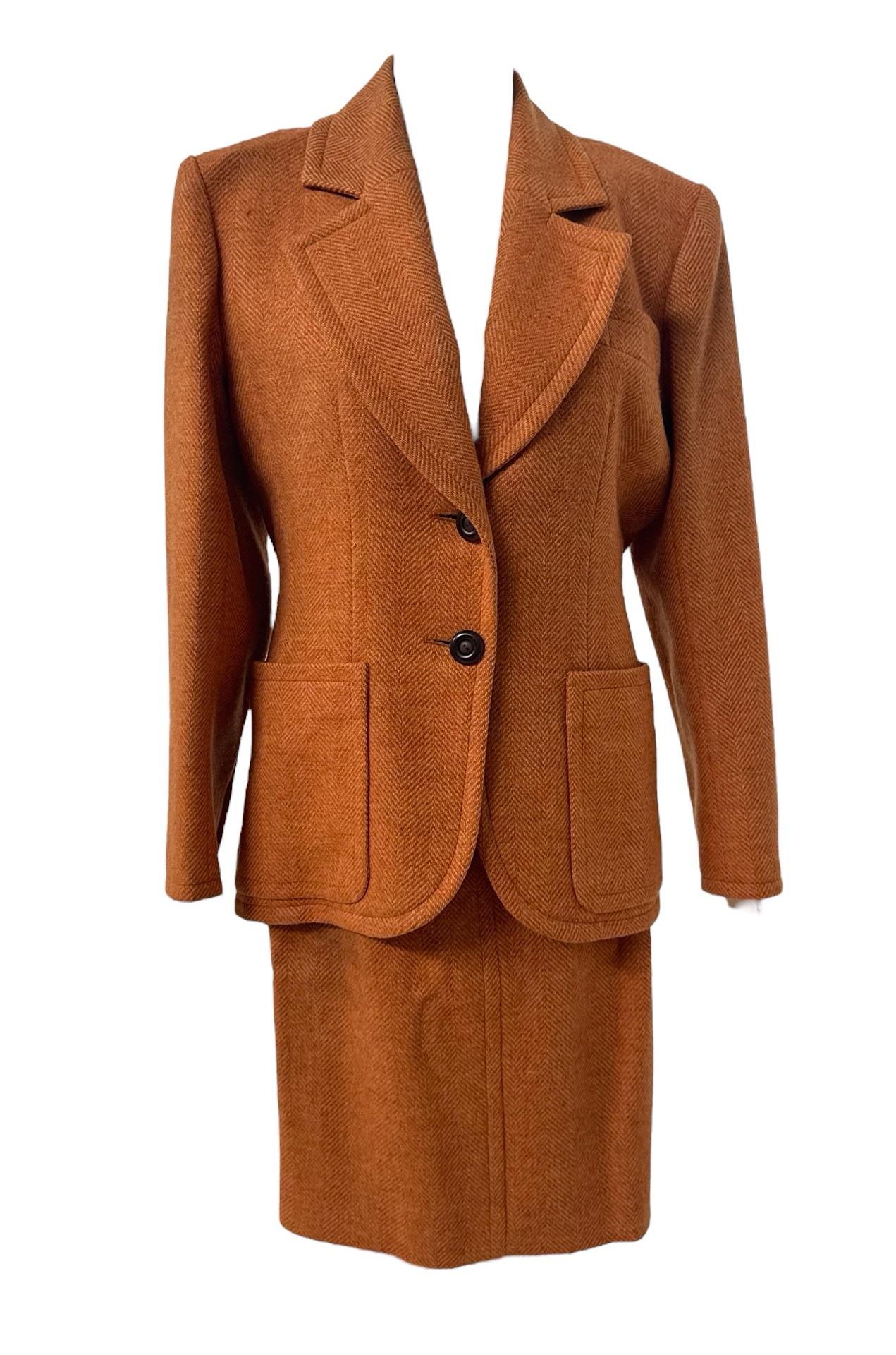 Yves Saint Laurent Rive Gauche Rust Herringbone Wool Skirt Suit - No import duty en venta 10