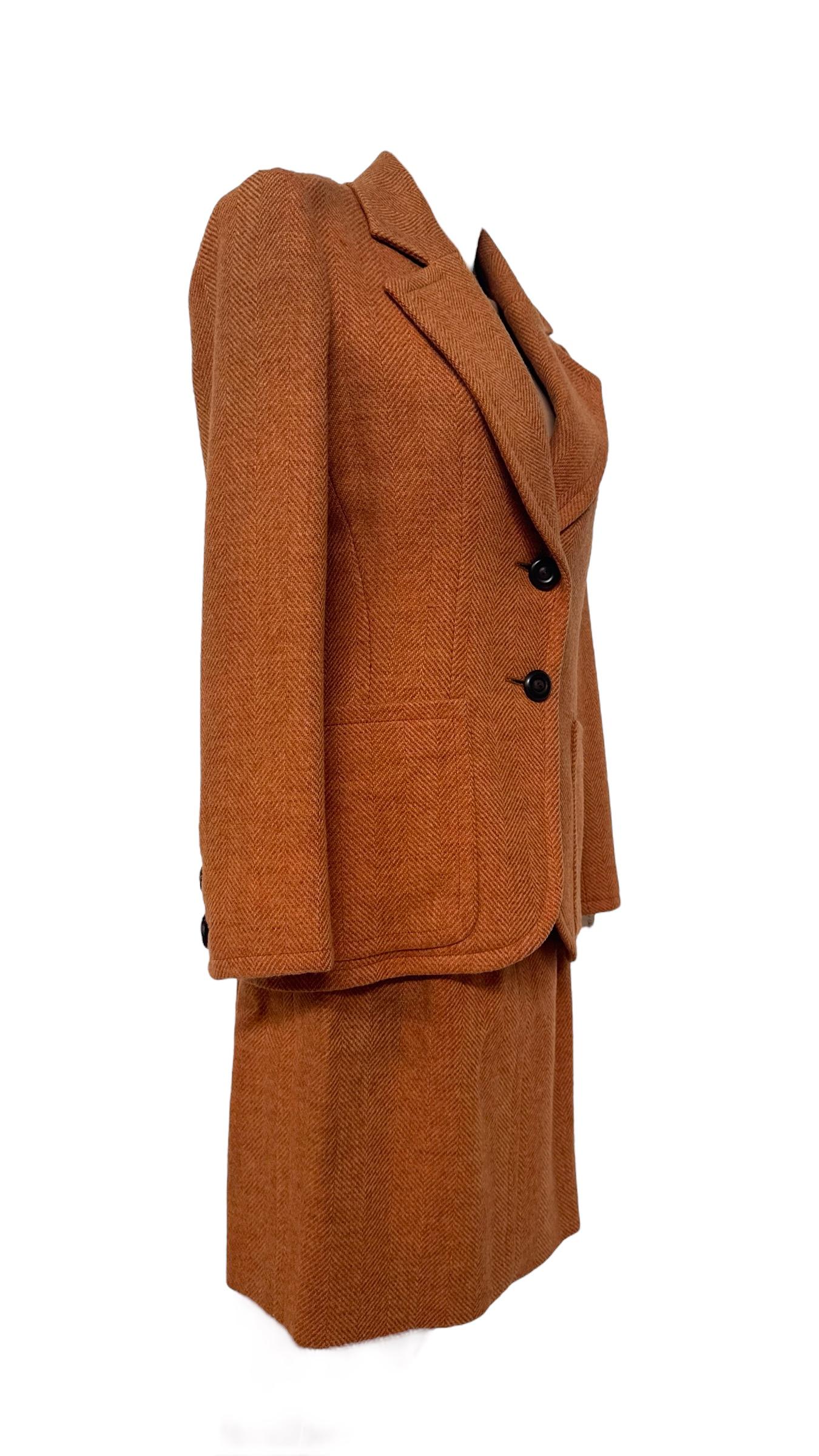 Yves Saint Laurent Rive Gauche Rust Herringbone Wool Skirt Suit - No import duty en venta 11