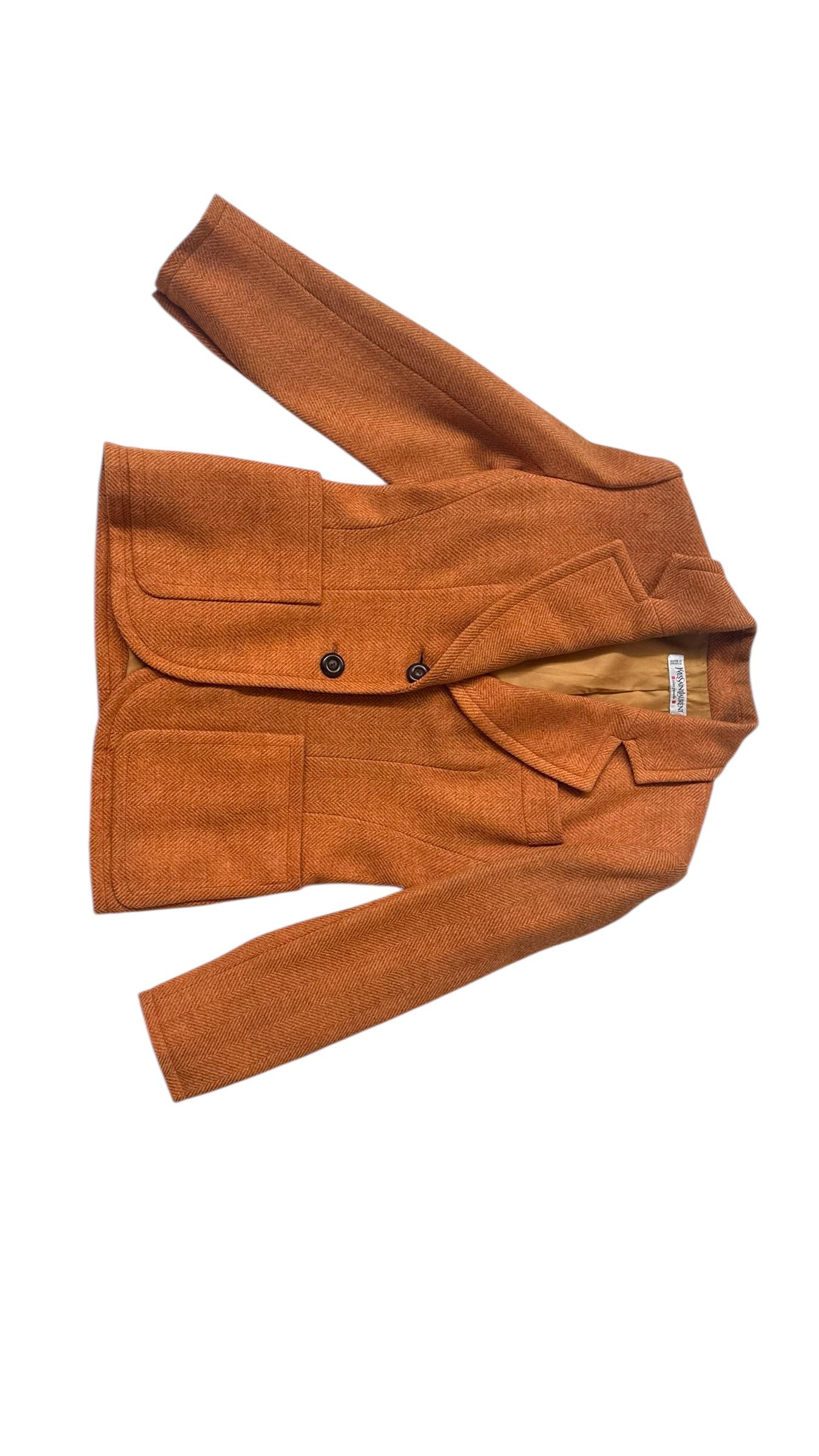 Yves Saint Laurent Rive Gauche Rust Herringbone Wool Skirt Suit - No import duty en Bueno estado para la venta en Milano, IT