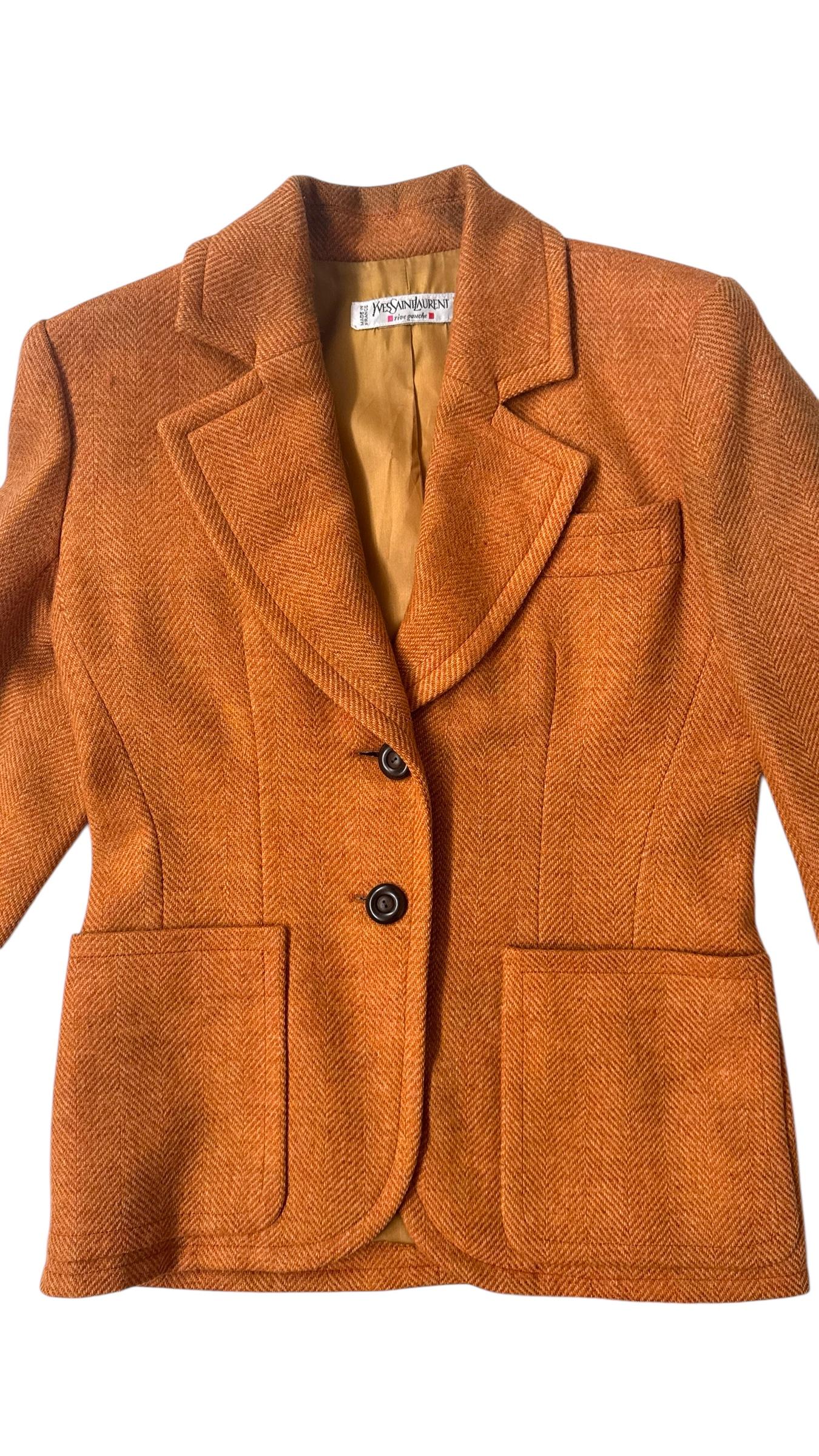 De las mujeres Yves Saint Laurent Rive Gauche Rust Herringbone Wool Skirt Suit - No import duty en venta
