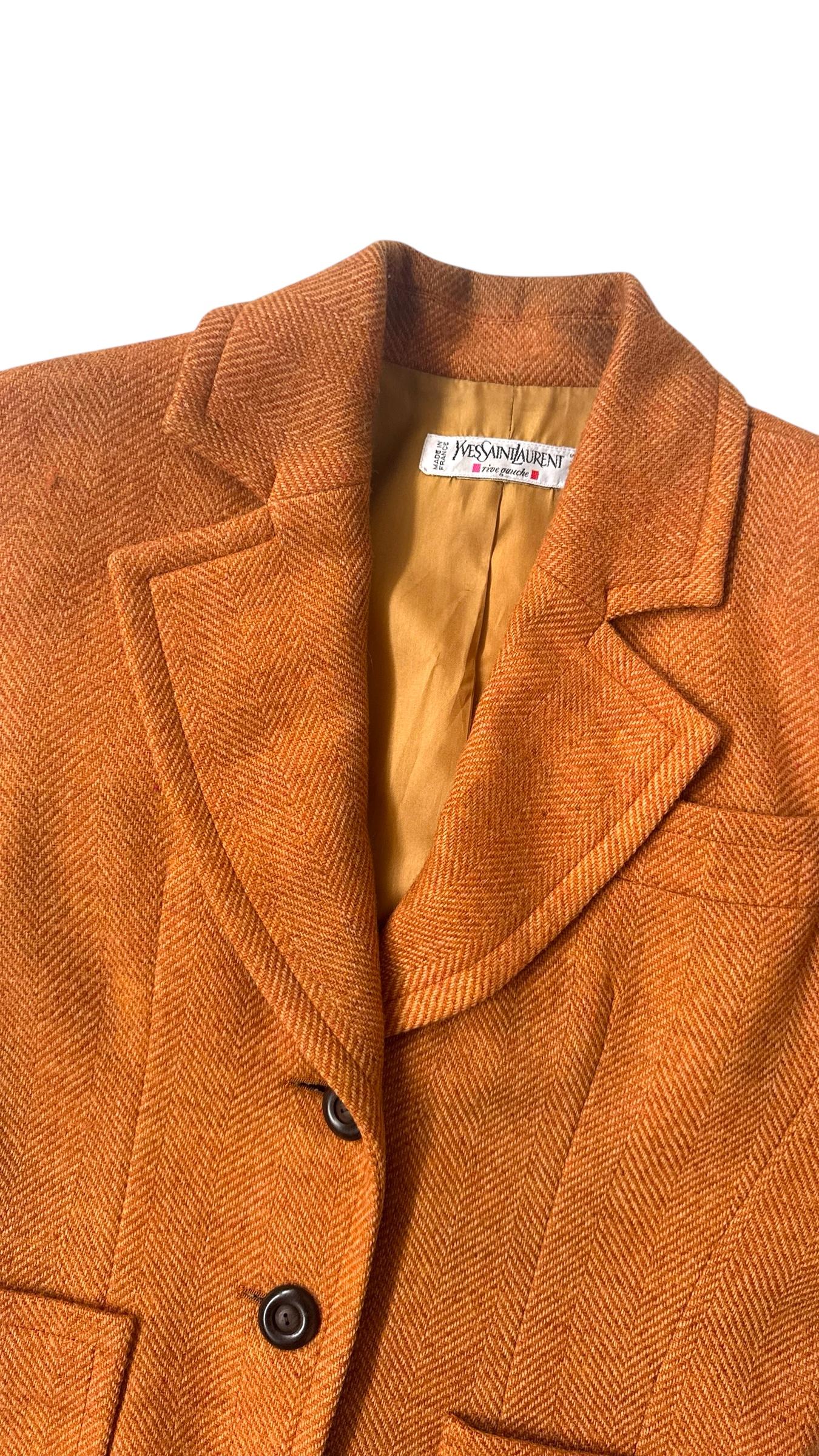 Yves Saint Laurent Rive Gauche Rust Herringbone Wool Skirt Suit - No import duty en venta 1
