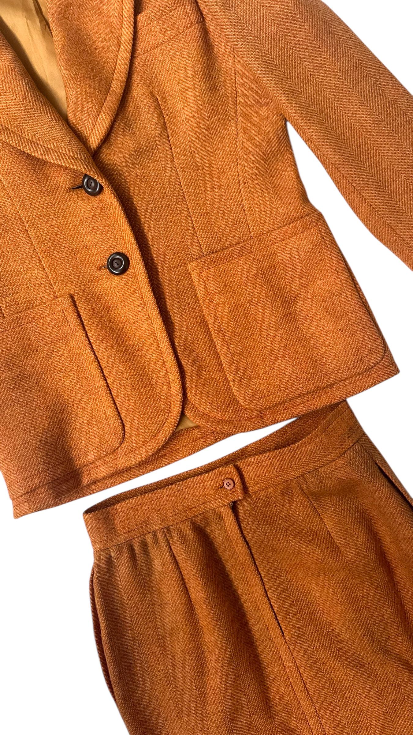 Yves Saint Laurent Rive Gauche Rust Herringbone Wool Skirt Suit - No import duty en venta 2