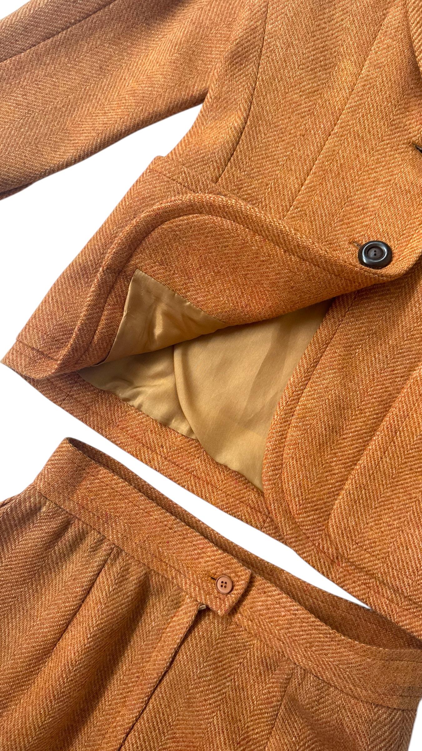 Yves Saint Laurent Rive Gauche Rust Herringbone Wool Skirt Suit - No import duty en venta 3
