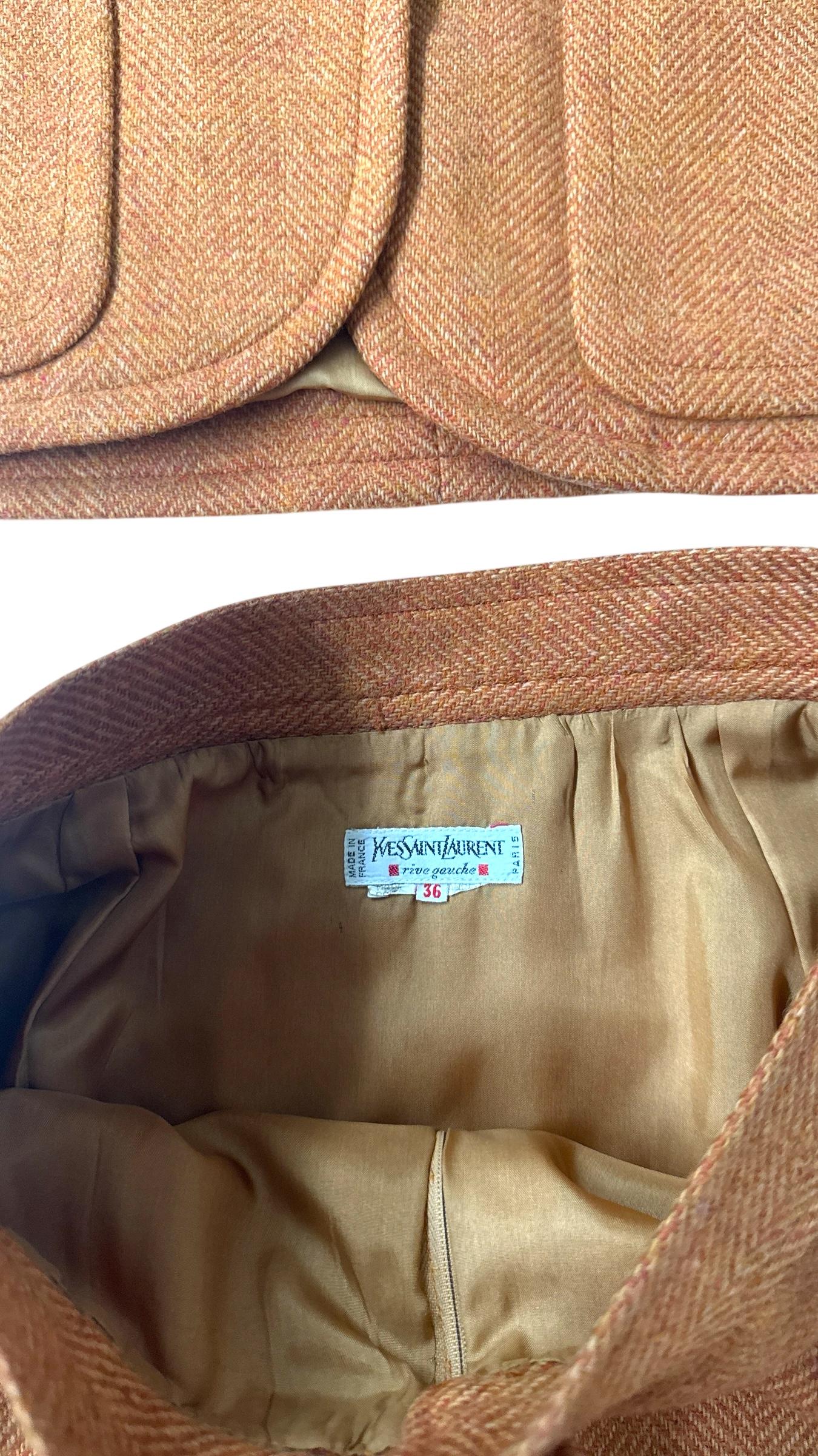 Yves Saint Laurent Rive Gauche Rust Herringbone Wool Skirt Suit - No import duty en venta 4