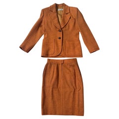 Yves Saint Laurent Rive Gauche Rust Herringbone Wool Skirt Suit - No import duty