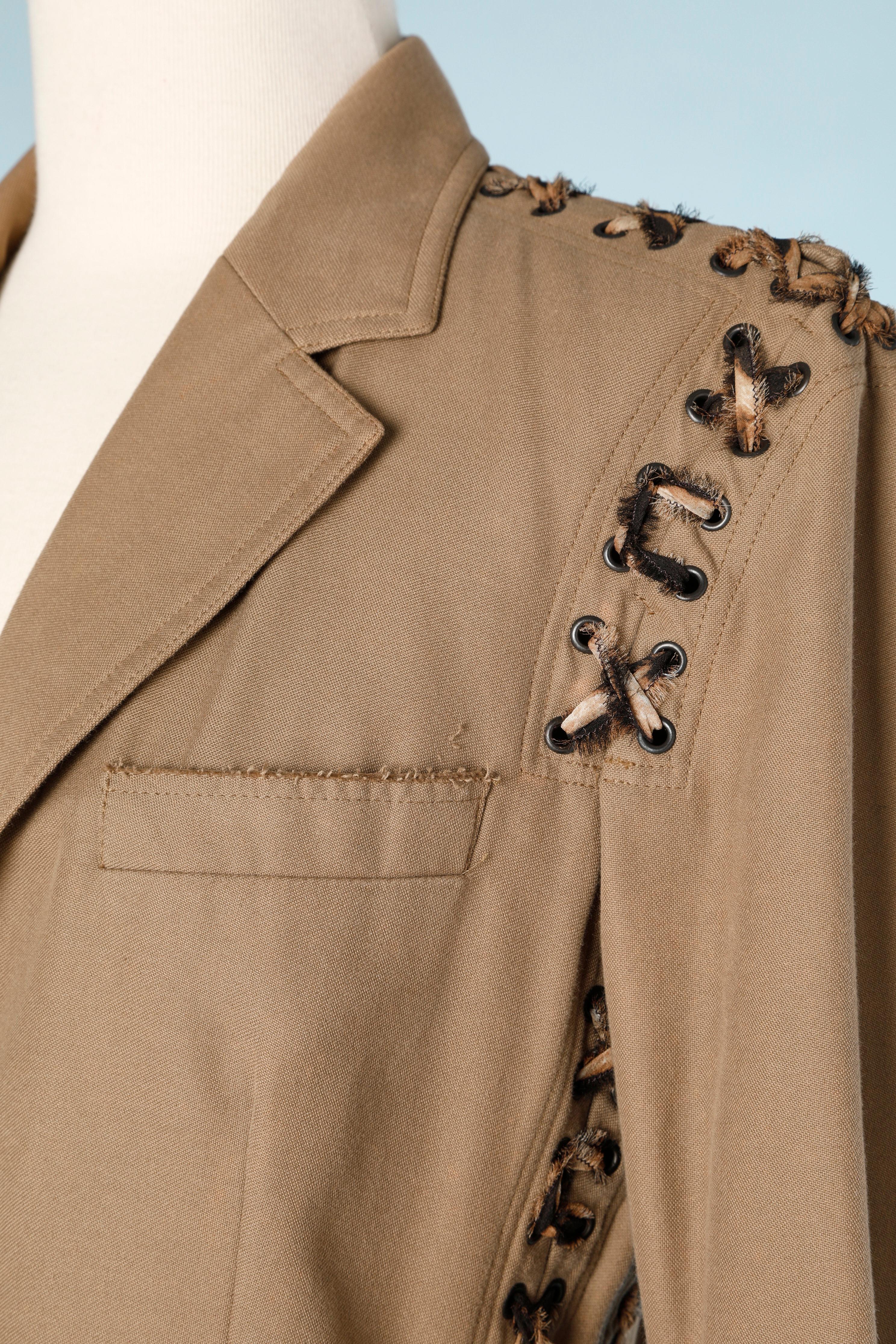 Combinaison jupe en coton beige et surpiqûre de mousseline léopard 
