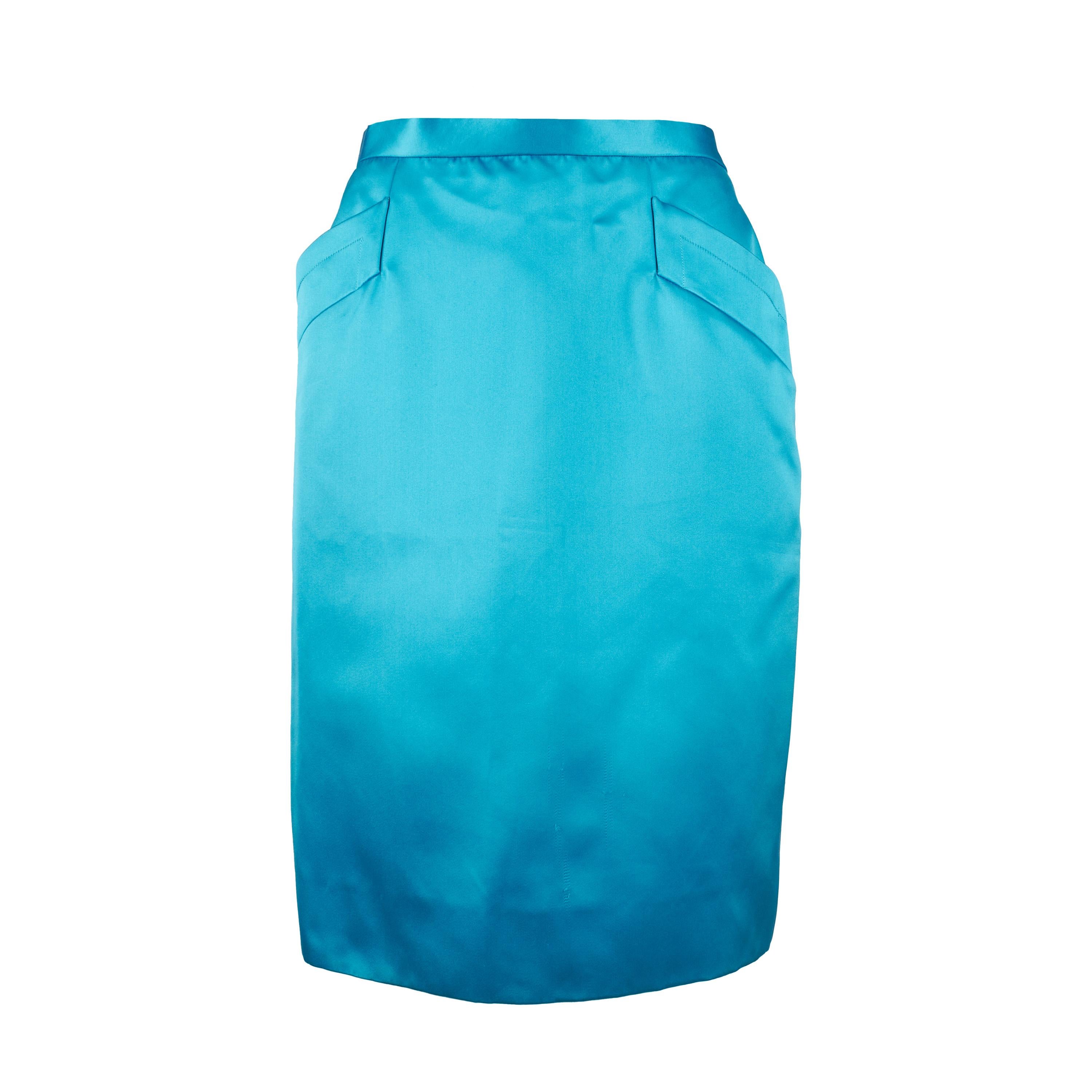 Yves Saint Laurent Rive Gauche Satin Pencil Skirt  For Sale 2