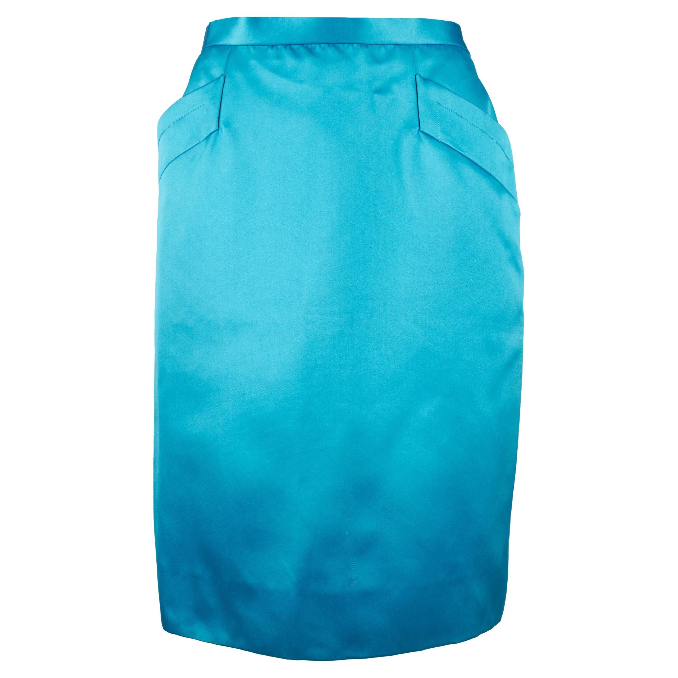 Yves Saint Laurent Rive Gauche Satin Pencil Skirt For Sale