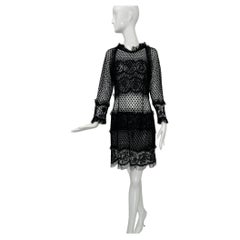Yves Saint Laurent Rive Gauche Sheer Black Lace & Dotted Tulle Cocktail Dress 40