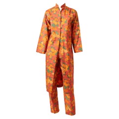 Yves Saint Laurent Rive Gauche Silk Floral Pattern Tunic and Pant Ensemble