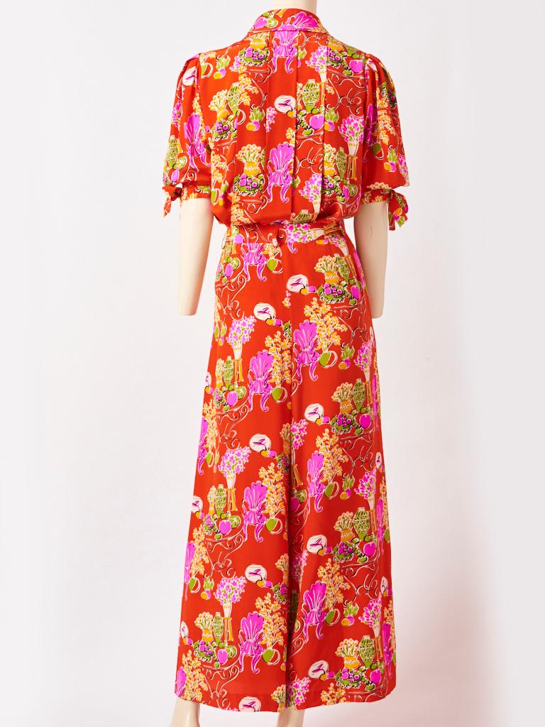 Yves Saint Laurent Rive Gauche Silk Floral Print Pajama Ensemble. In Good Condition In New York, NY