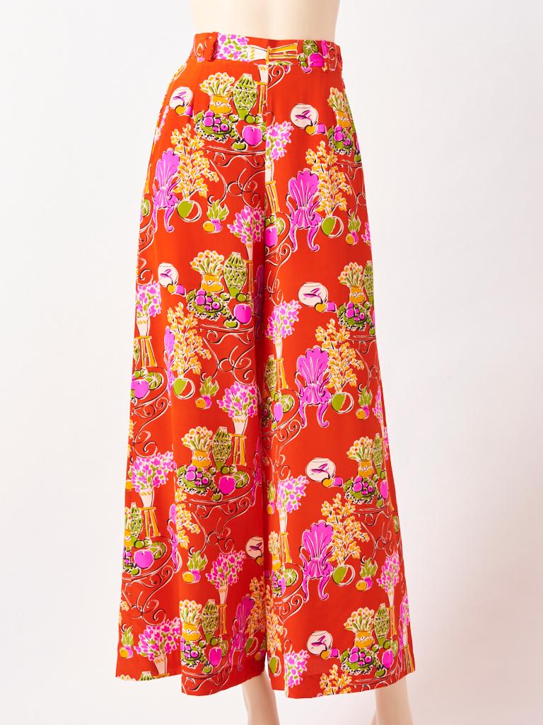 Women's Yves Saint Laurent Rive Gauche Silk Floral Print Pajama Ensemble.