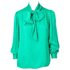 Yves Saint Laurent Rive Gauche Silk Jacquard Lavaliere Blouse