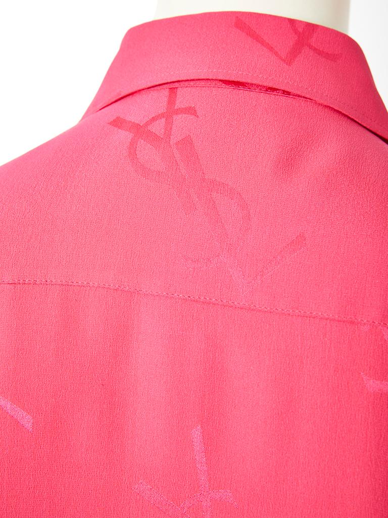 Pink Yves Saint Laurent Rive Gauche Silk Logo Shirt 
