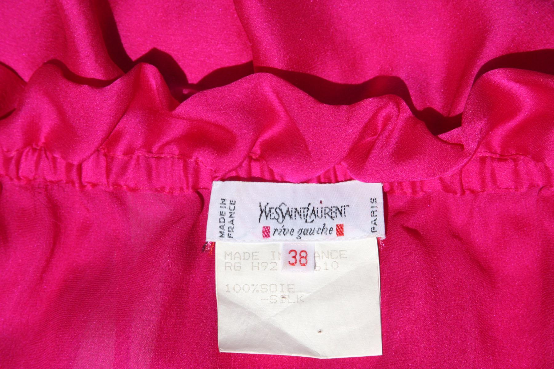 Yves Saint Laurent Rive Gauche Silk Off-Shoulder Bougainvillea Color Top Blouse  In Excellent Condition For Sale In Montgomery, TX