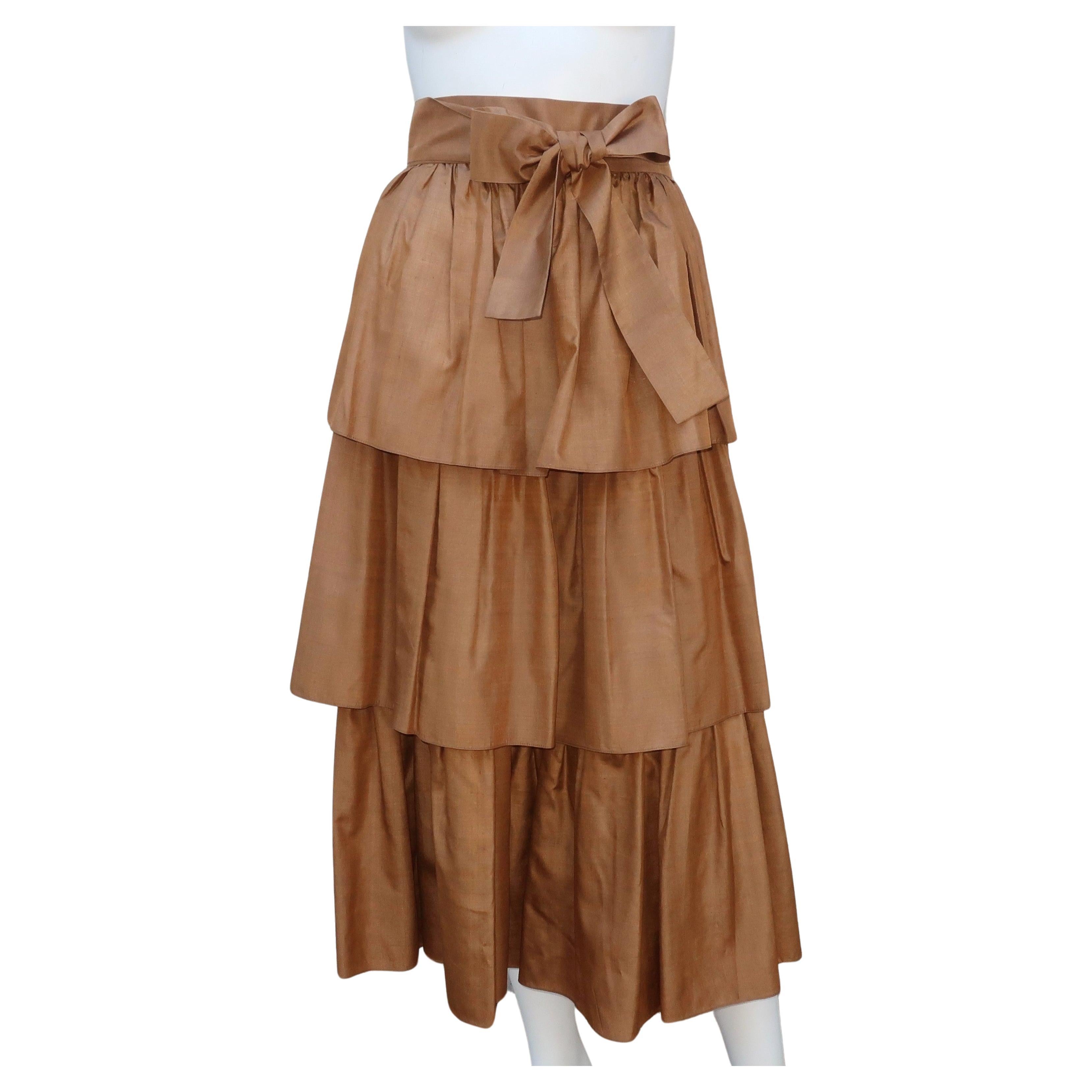 YVES SAINT LAURENT Rive Gauche Silk Tiered Peasant Skirt, 1970's For Sale