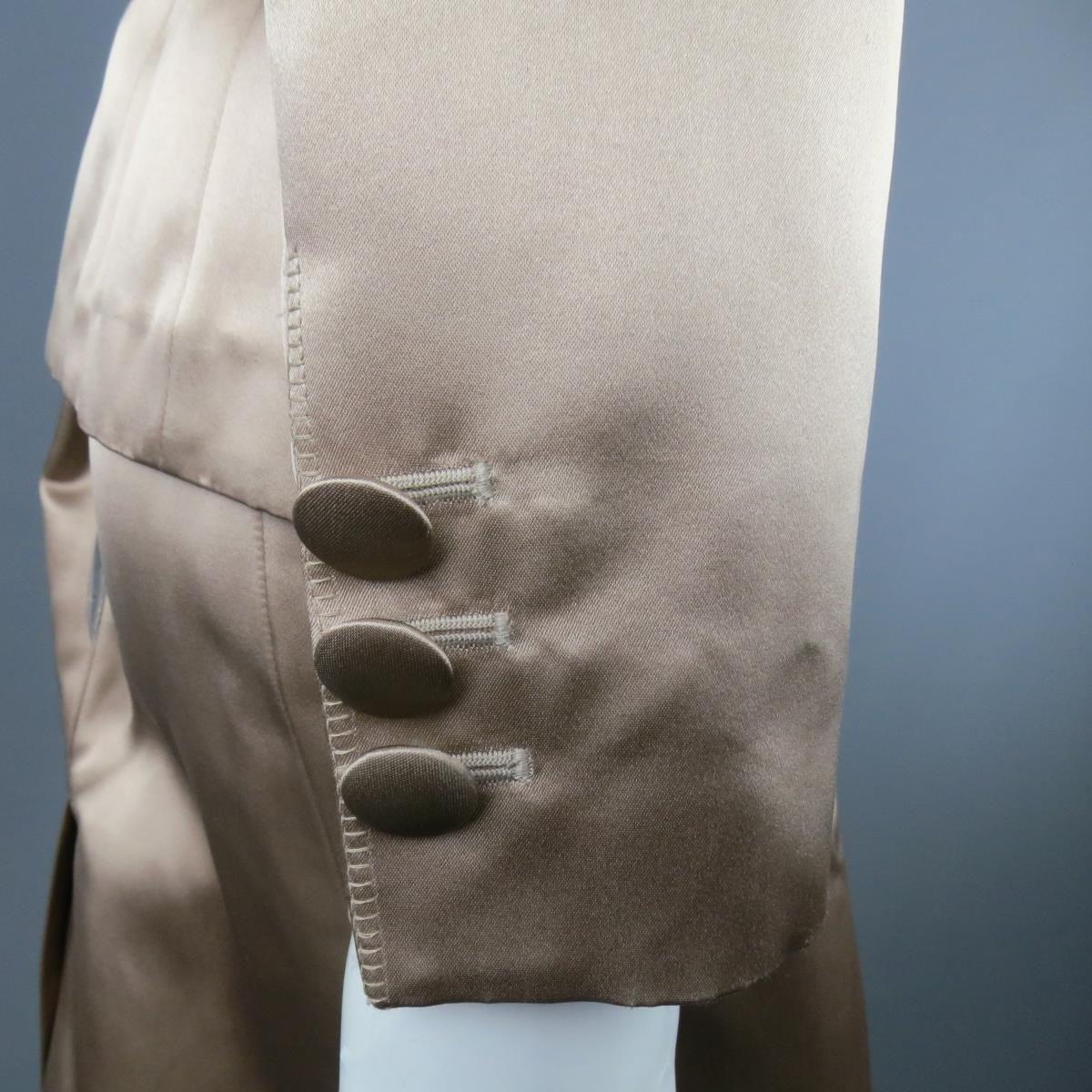 YVES SAINT LAURENT Rive Gauche Size 10 Mauve Beige Satin Top Stitch Skirt Suit 2