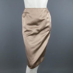 YVES SAINT LAURENT Rive Gauche Size 10 Mauve Silk Satin Top Stitch Skirt Suit