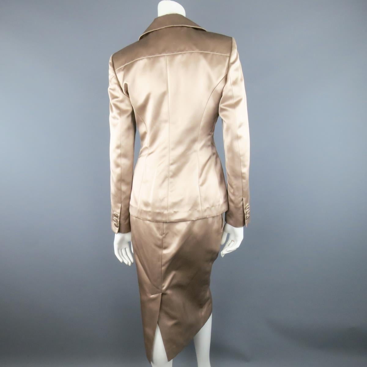 YVES SAINT LAURENT Rive Gauche Size 10 Mauve Silk Satin Top Stitch Skirt Suit For Sale 3