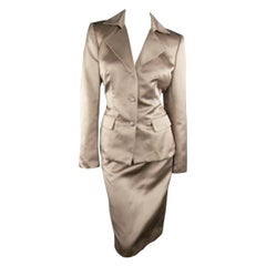 YVES SAINT LAURENT Rive Gauche Size 10 Mauve Silk Satin Top Stitch Skirt Suit