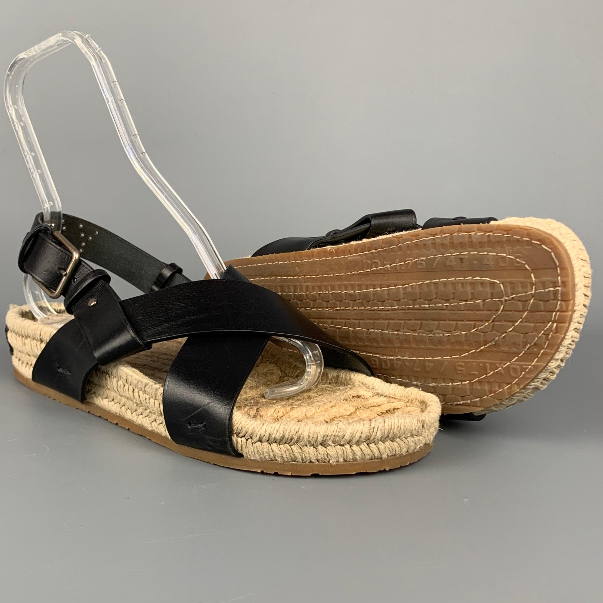 YVES SAINT LAURENT Rive Gauche Size 9 Black & Espadrille Leather Studded Sandals In Good Condition In San Francisco, CA