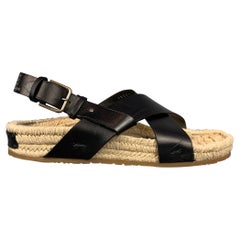 YVES SAINT LAURENT Rive Gauche Size 9 Black & Espadrille Leather Studded Sandals
