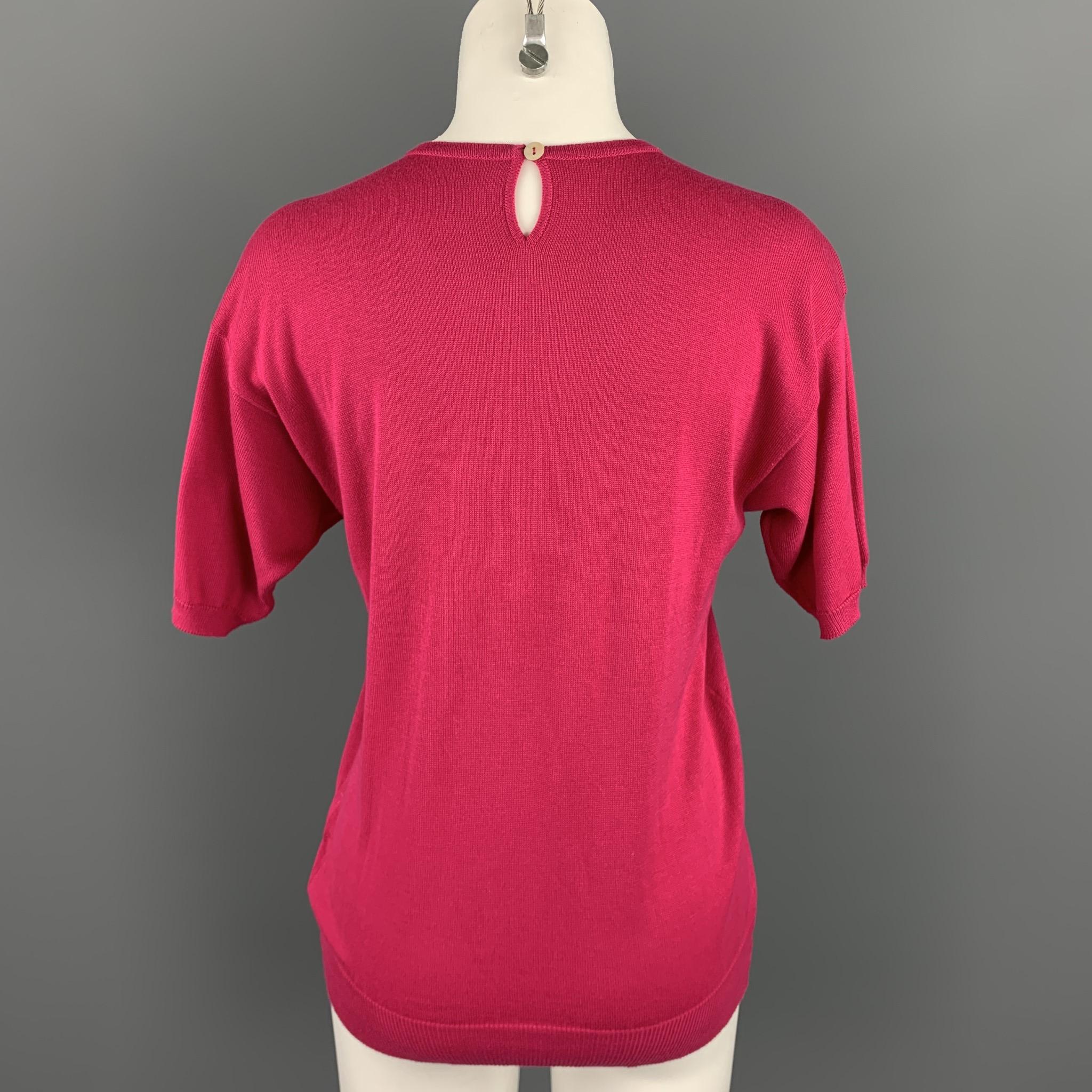 Red YVES SAINT LAURENT Rive Gauche Size M Fuchsia Cotton Short Sleeve Sweater