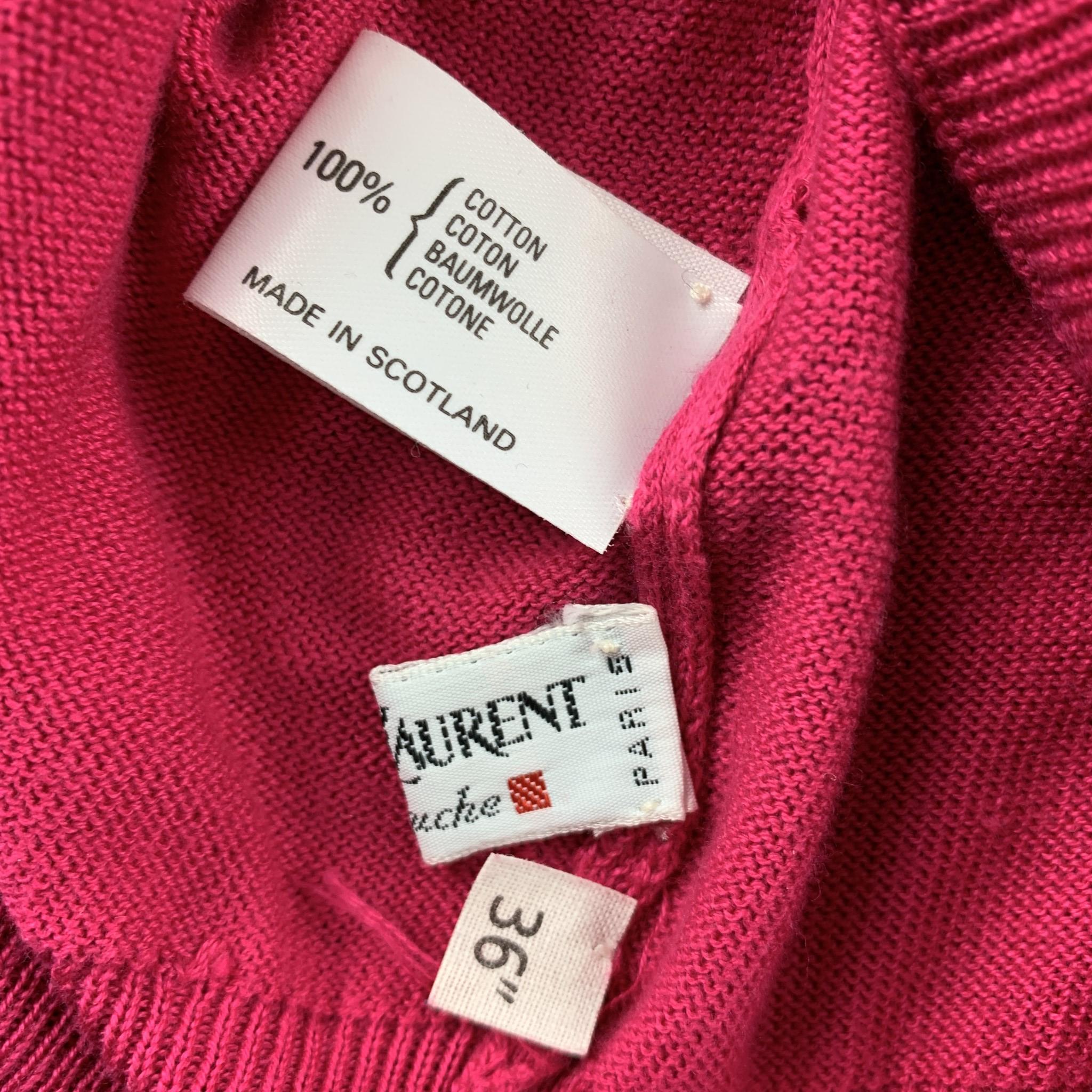 YVES SAINT LAURENT Rive Gauche Size M Fuchsia Cotton Short Sleeve Sweater In Good Condition In San Francisco, CA