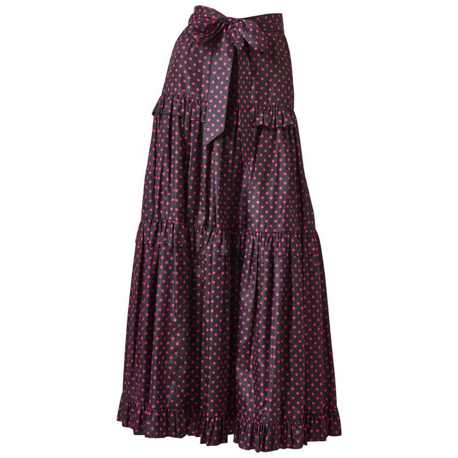 Yves Saint Laurent Rive Gauche Taffeta Polka Dot Tiered Peasant Skirt