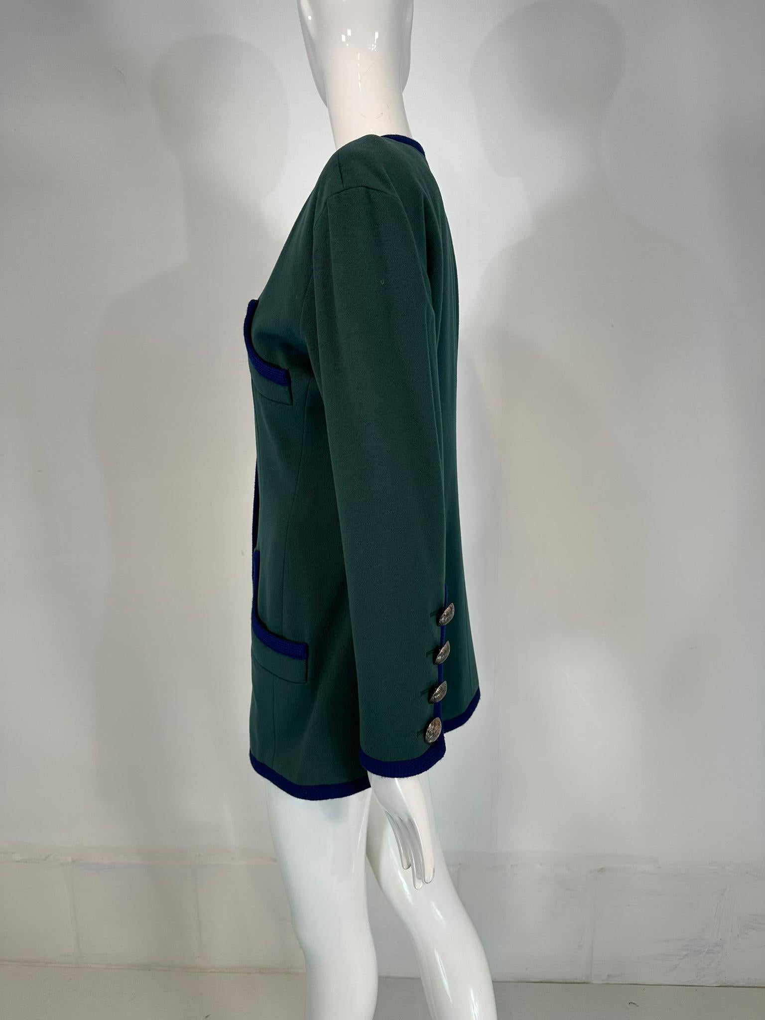 Yves Saint Laurent Rive Gauche Giacca in Lana Blu Teal Anni '90 Lunghezza Anca 42 in vendita 6