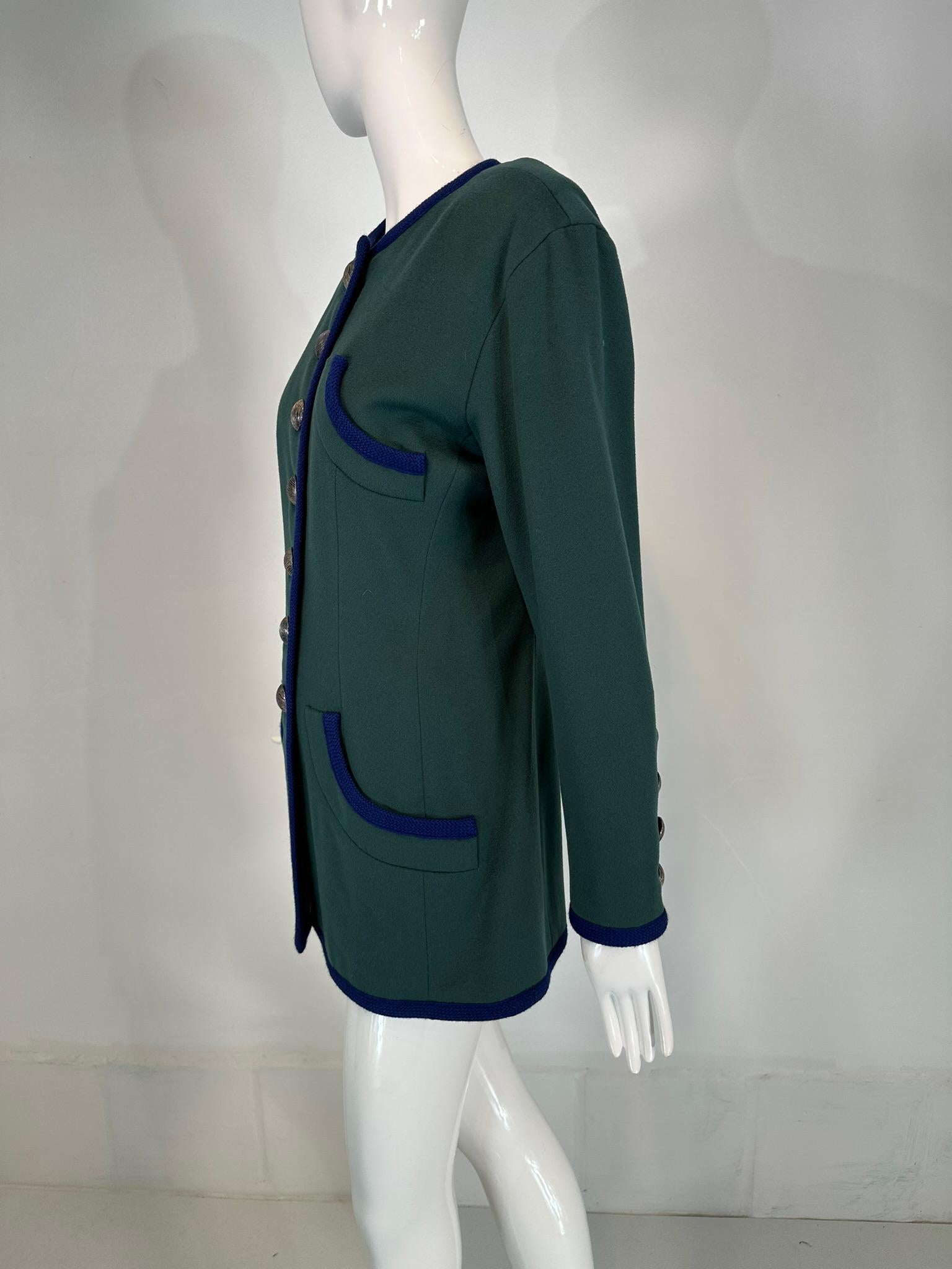 Yves Saint Laurent Rive Gauche Giacca in Lana Blu Teal Anni '90 Lunghezza Anca 42 in vendita 7