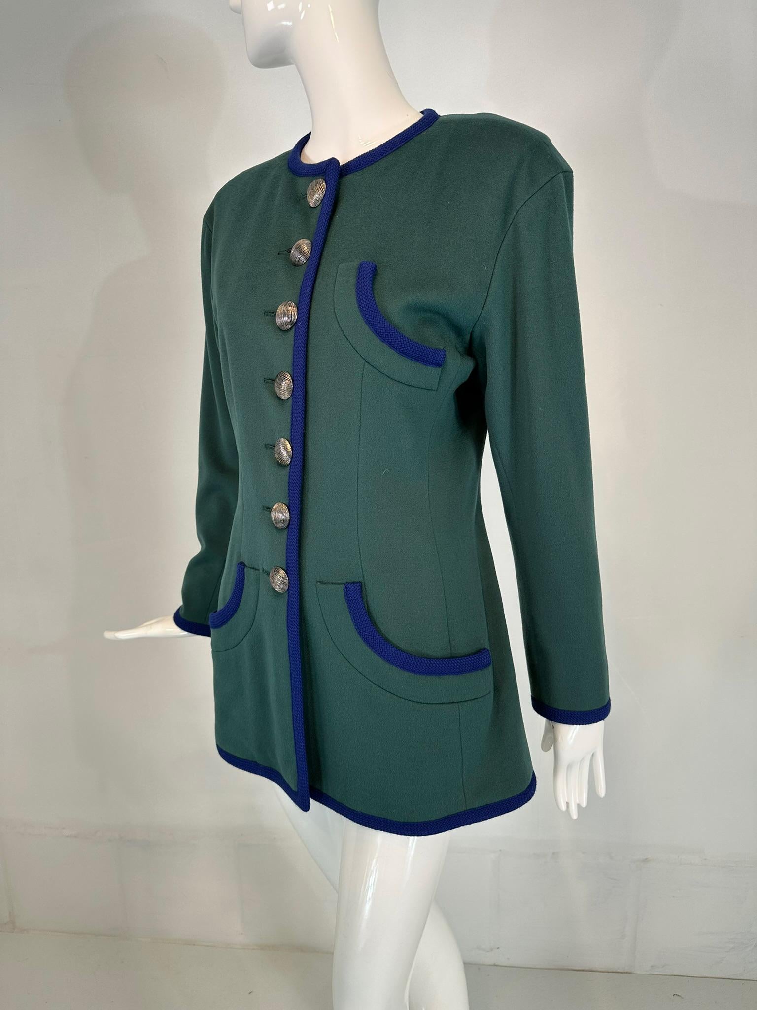 Yves Saint Laurent Rive Gauche Giacca in Lana Blu Teal Anni '90 Lunghezza Anca 42 in vendita 8