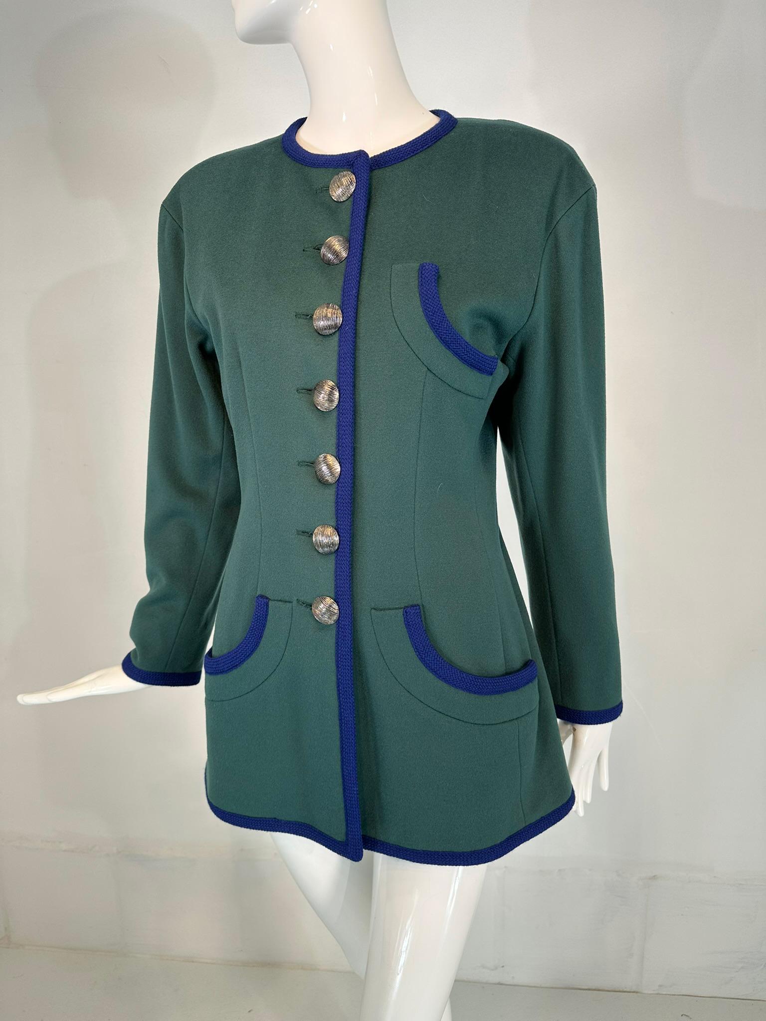 Yves Saint Laurent Rive Gauche Giacca in Lana Blu Teal Anni '90 Lunghezza Anca 42 in vendita 9