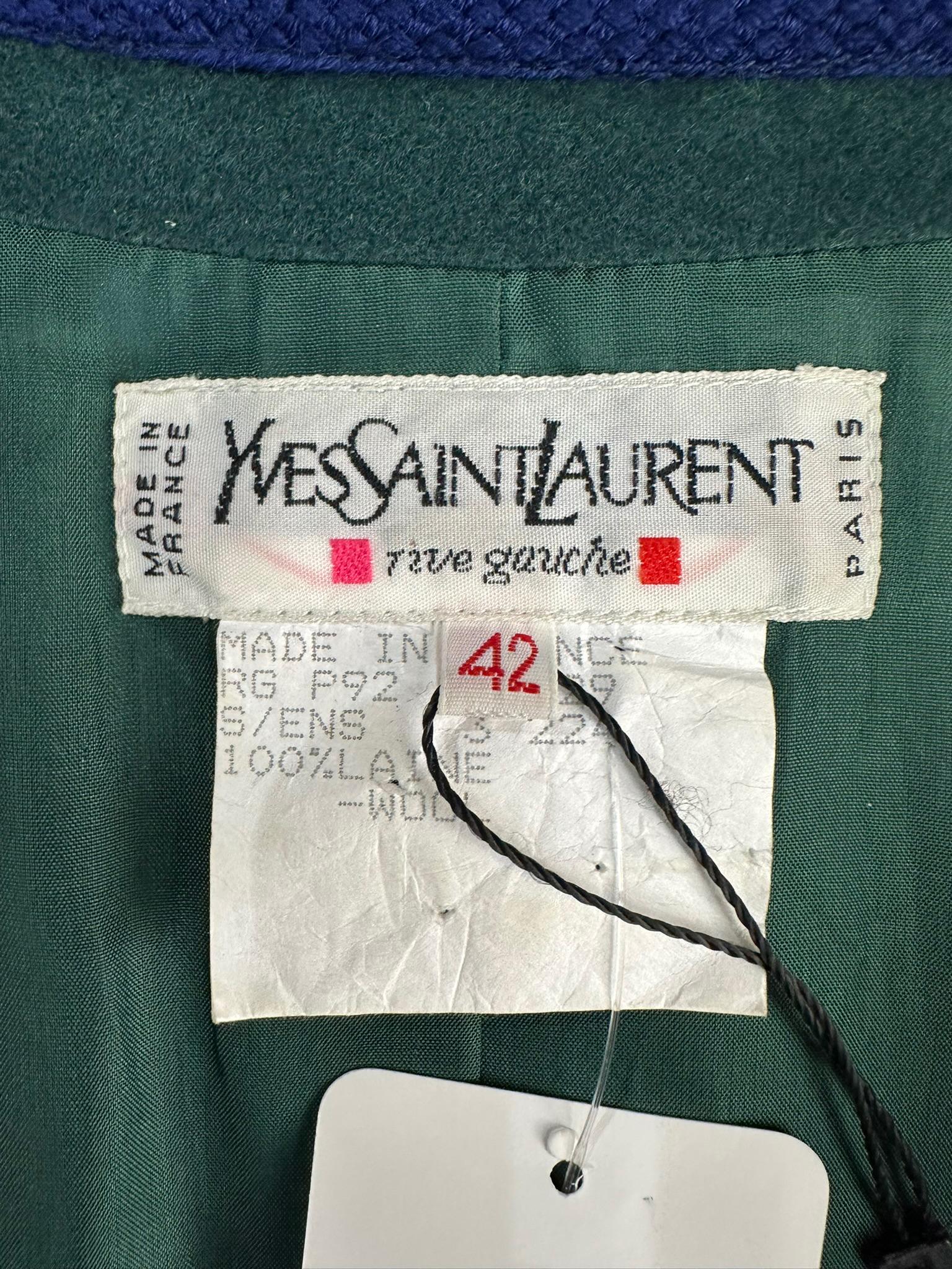 Yves Saint Laurent Rive Gauche Giacca in Lana Blu Teal Anni '90 Lunghezza Anca 42 in vendita 10
