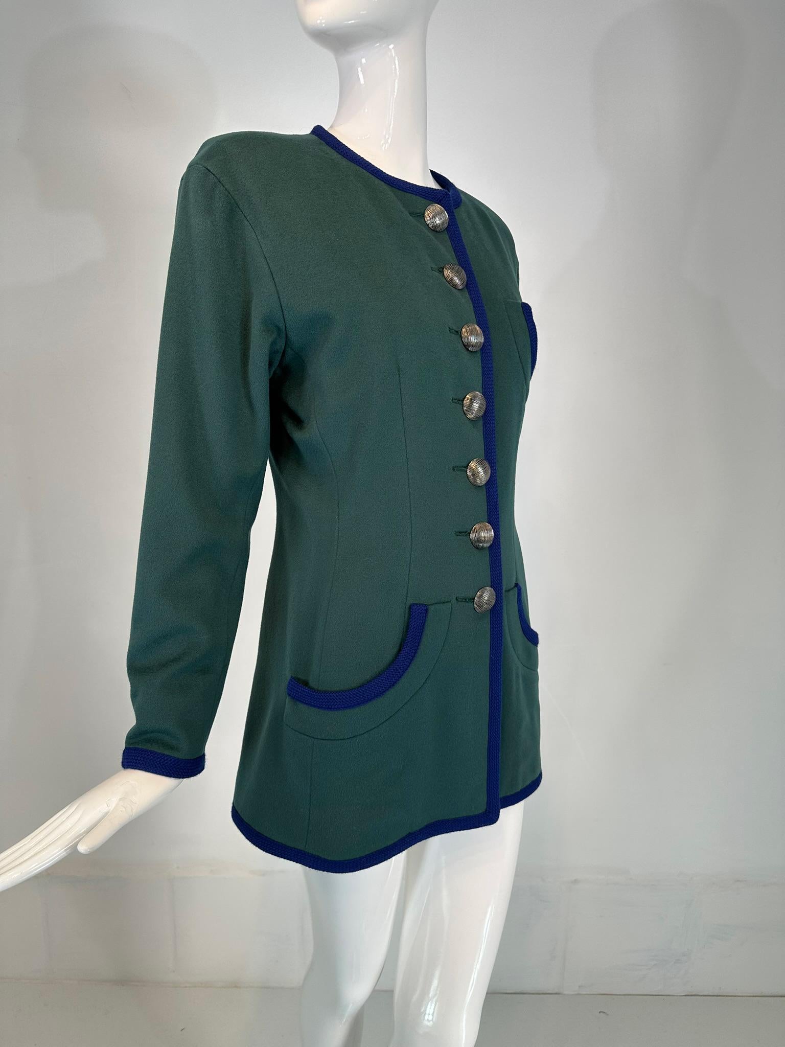 Yves Saint Laurent Rive Gauche Giacca in Lana Blu Teal Anni '90 Lunghezza Anca 42 In condizioni buone in vendita a West Palm Beach, FL