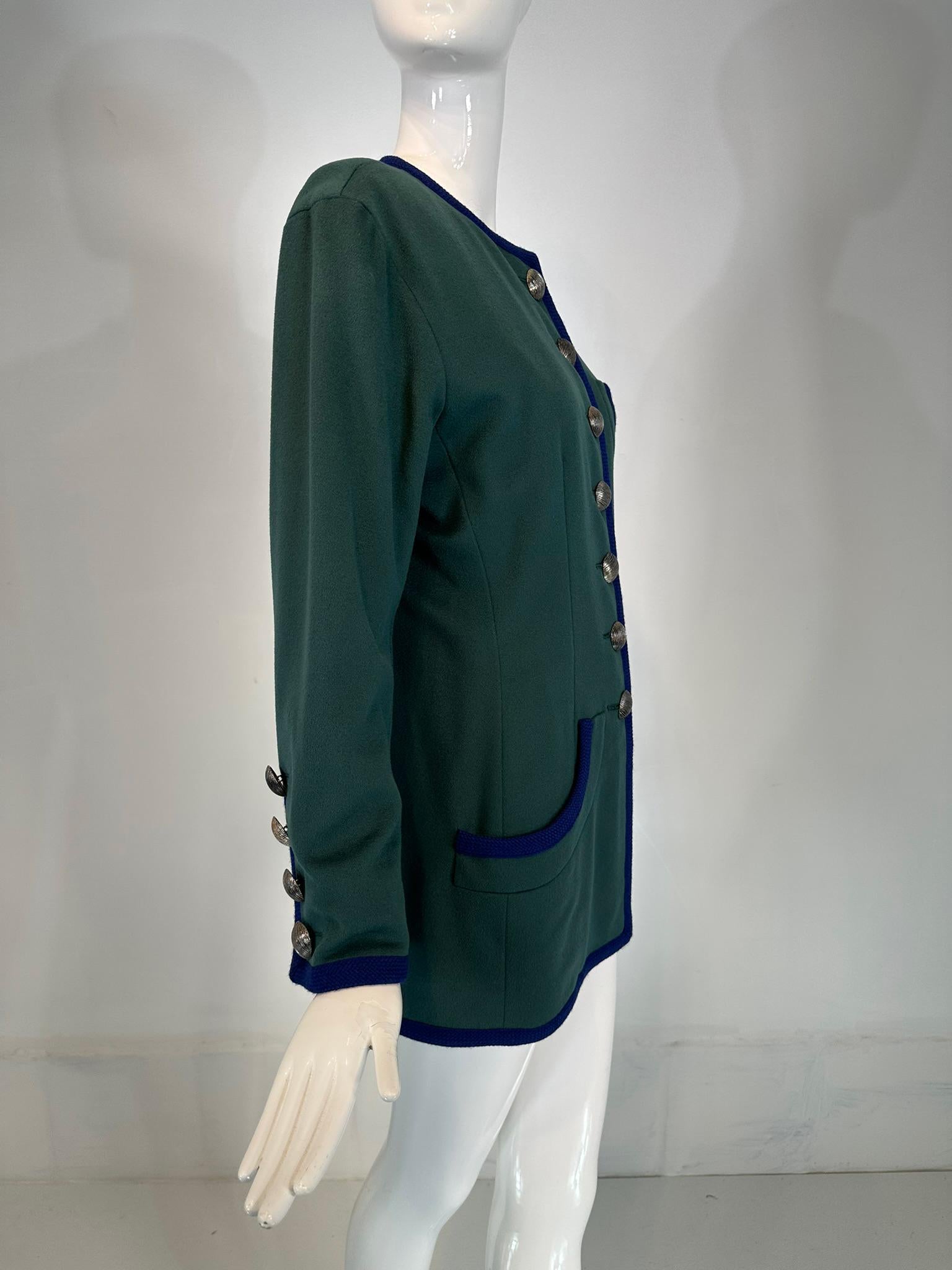 Donna Yves Saint Laurent Rive Gauche Giacca in Lana Blu Teal Anni '90 Lunghezza Anca 42 in vendita