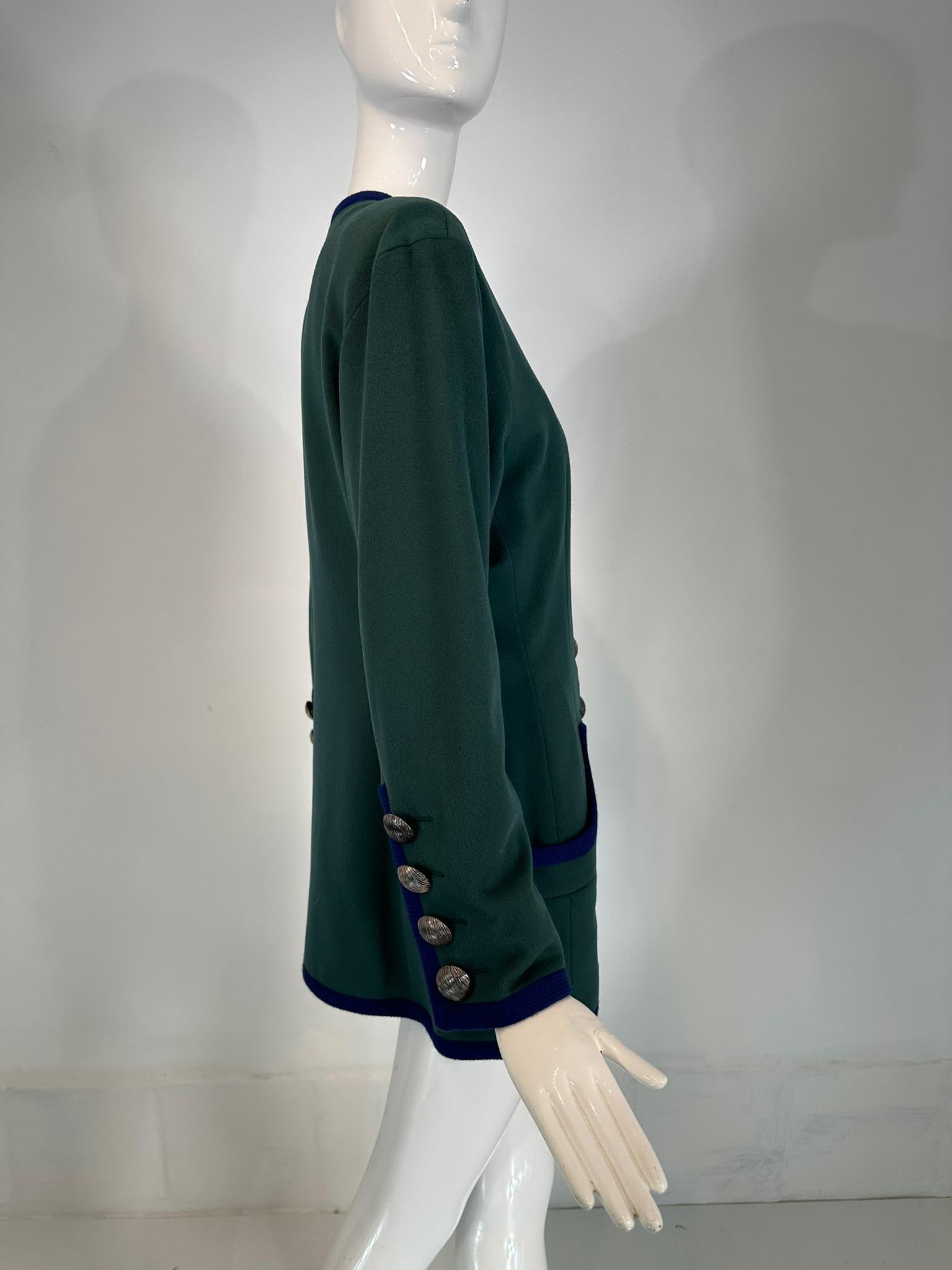 Yves Saint Laurent Rive Gauche Giacca in Lana Blu Teal Anni '90 Lunghezza Anca 42 in vendita 1