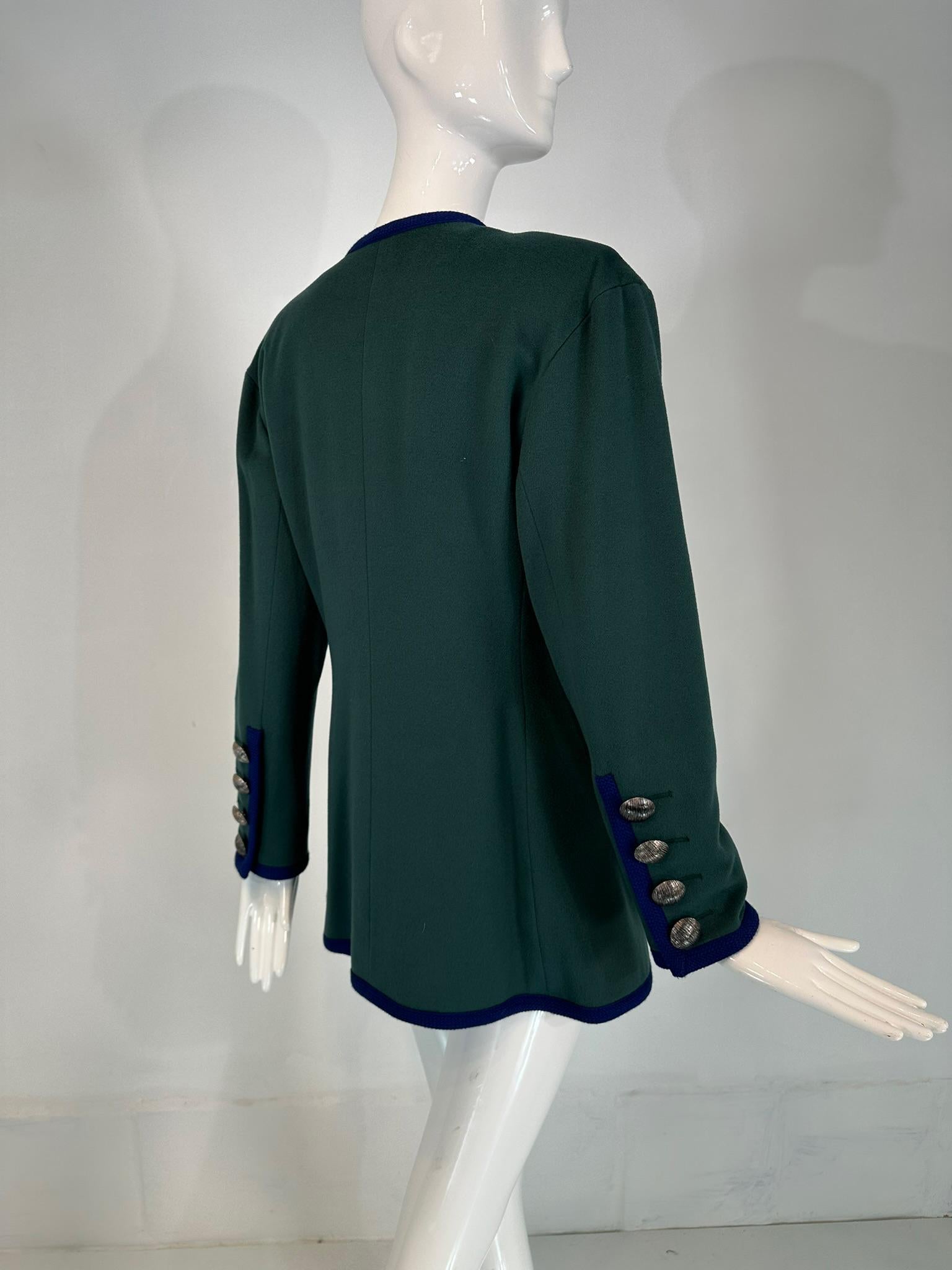 Yves Saint Laurent Rive Gauche Giacca in Lana Blu Teal Anni '90 Lunghezza Anca 42 in vendita 2