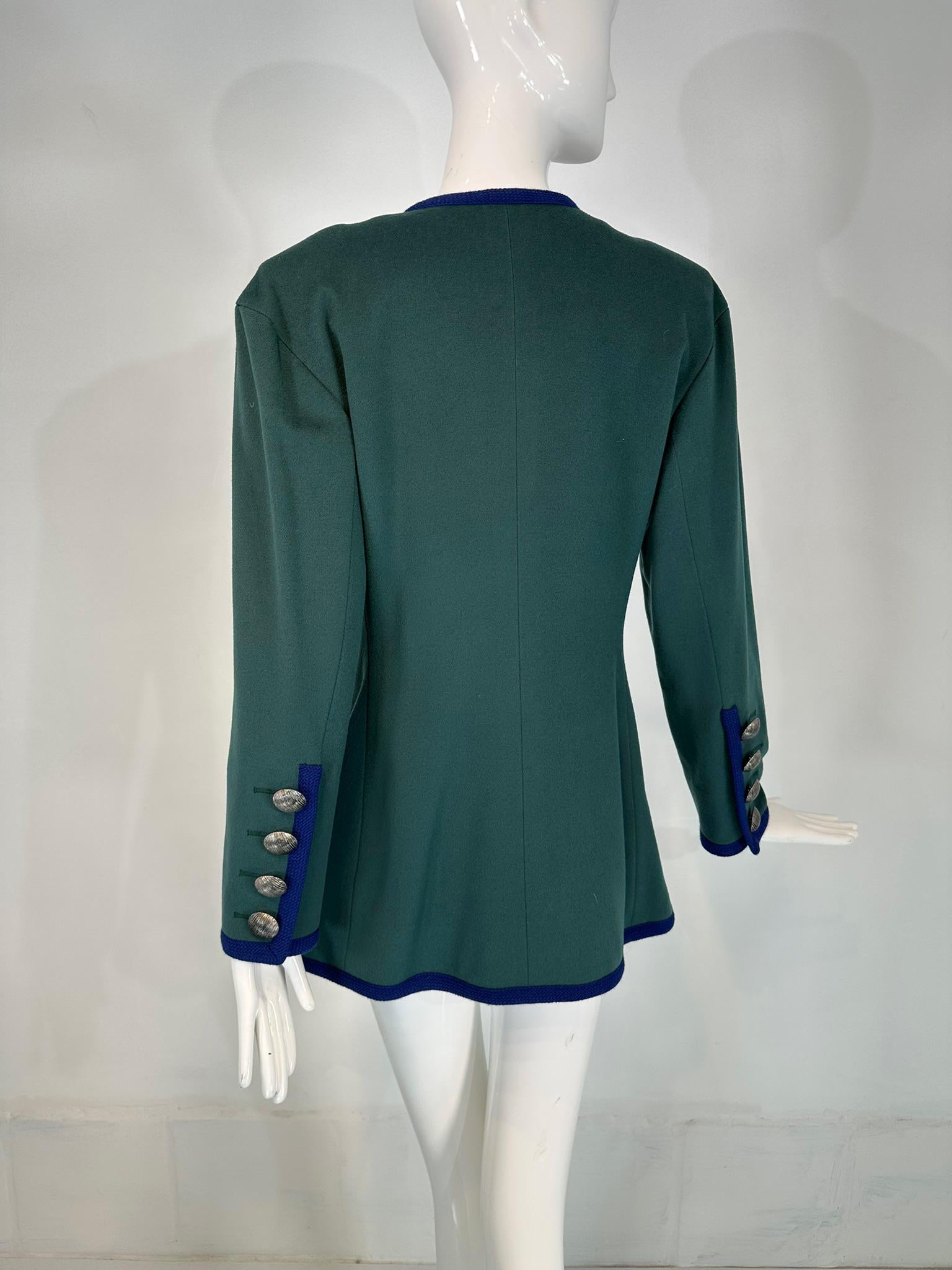 Yves Saint Laurent Rive Gauche Giacca in Lana Blu Teal Anni '90 Lunghezza Anca 42 in vendita 4