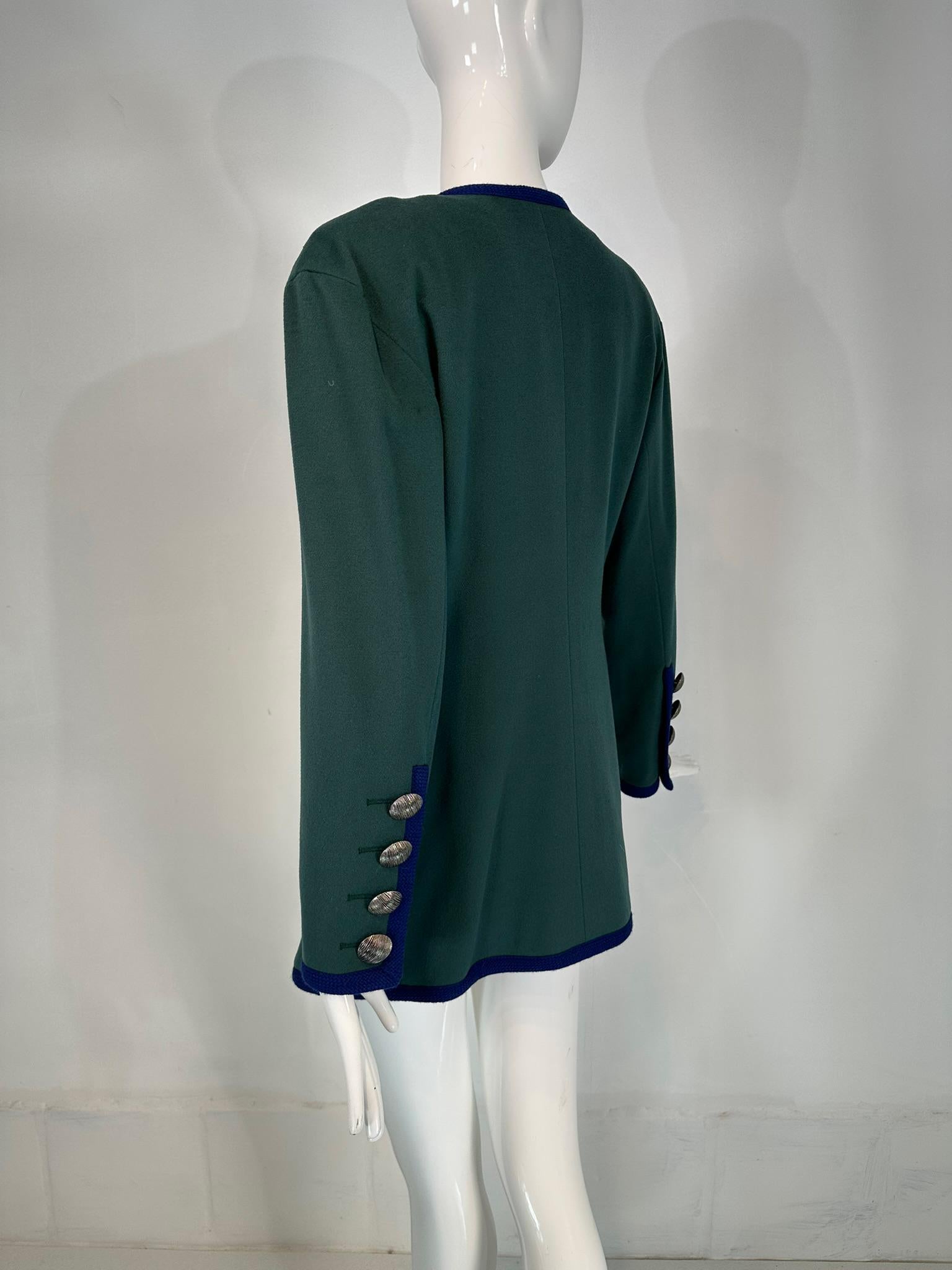 Yves Saint Laurent Rive Gauche Giacca in Lana Blu Teal Anni '90 Lunghezza Anca 42 in vendita 5