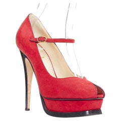 YVES SAINT LAURENT Rive Gauche Tribute Maryjane peep toe platform heels EU36.5
