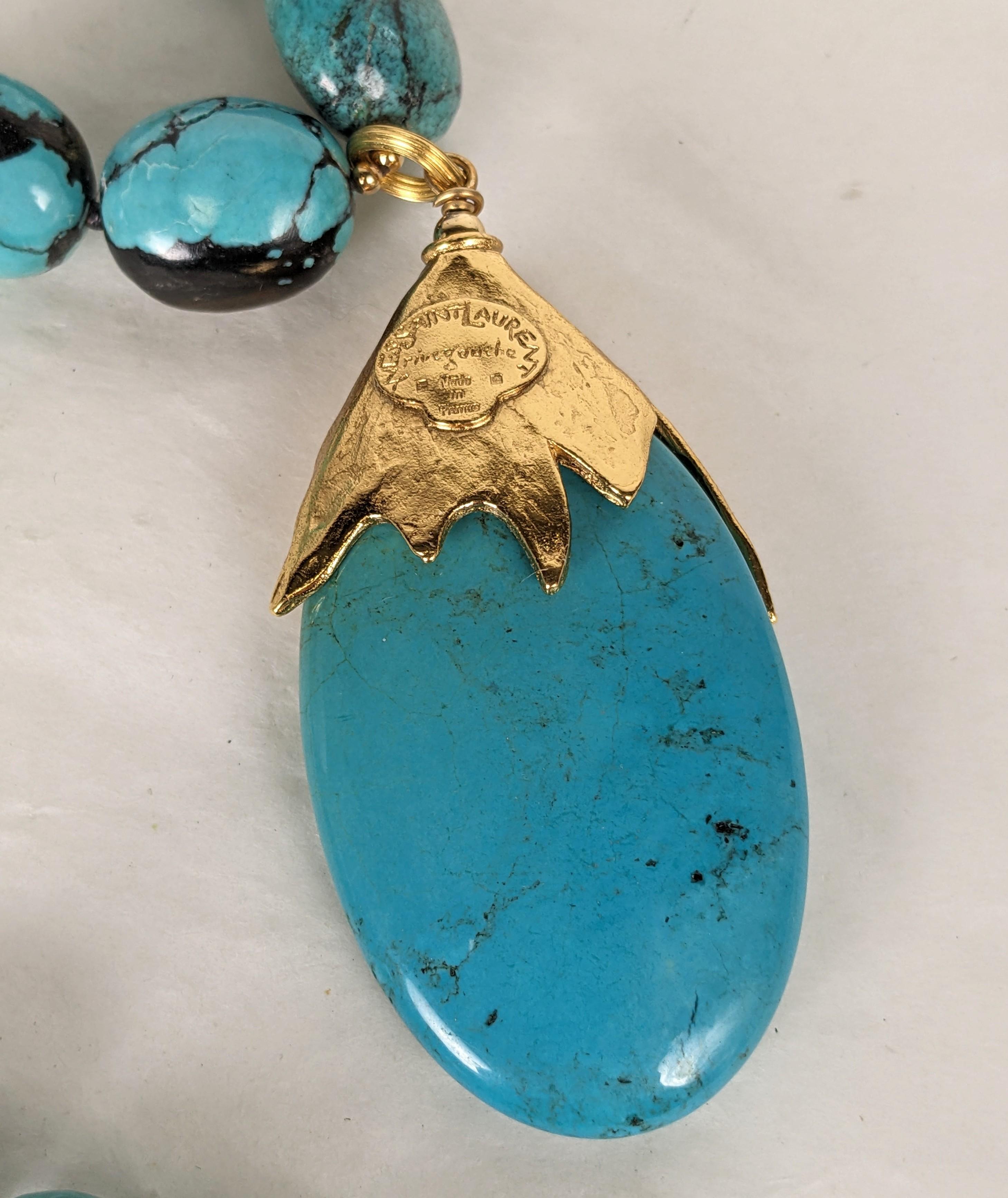 Yves Saint Laurent Rive Gauche Turquoise Matrix Pendant, Goossens In Excellent Condition For Sale In New York, NY