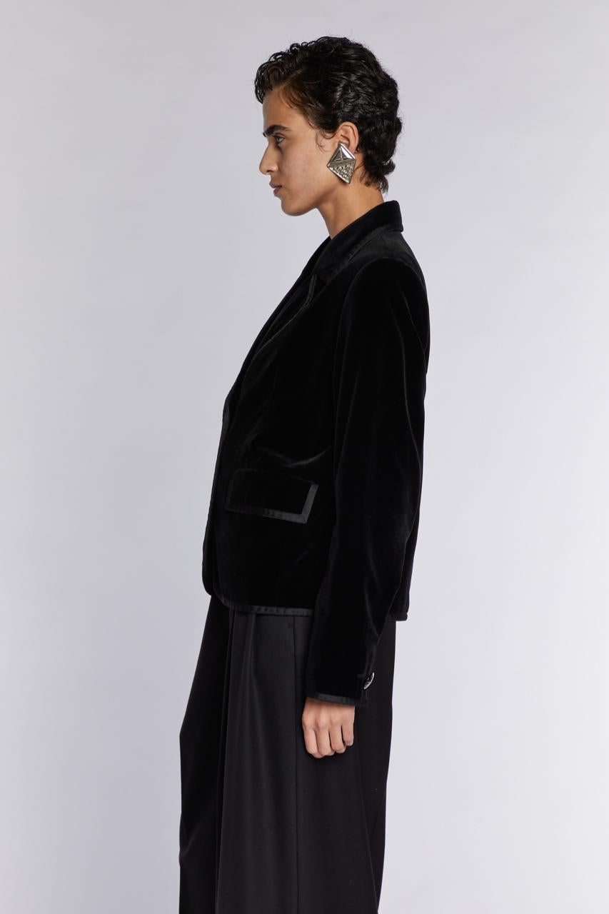 Donna Yves Saint Laurent Rive Gauche Giacca in velluto con bordi in grosgrain anni '90 in vendita