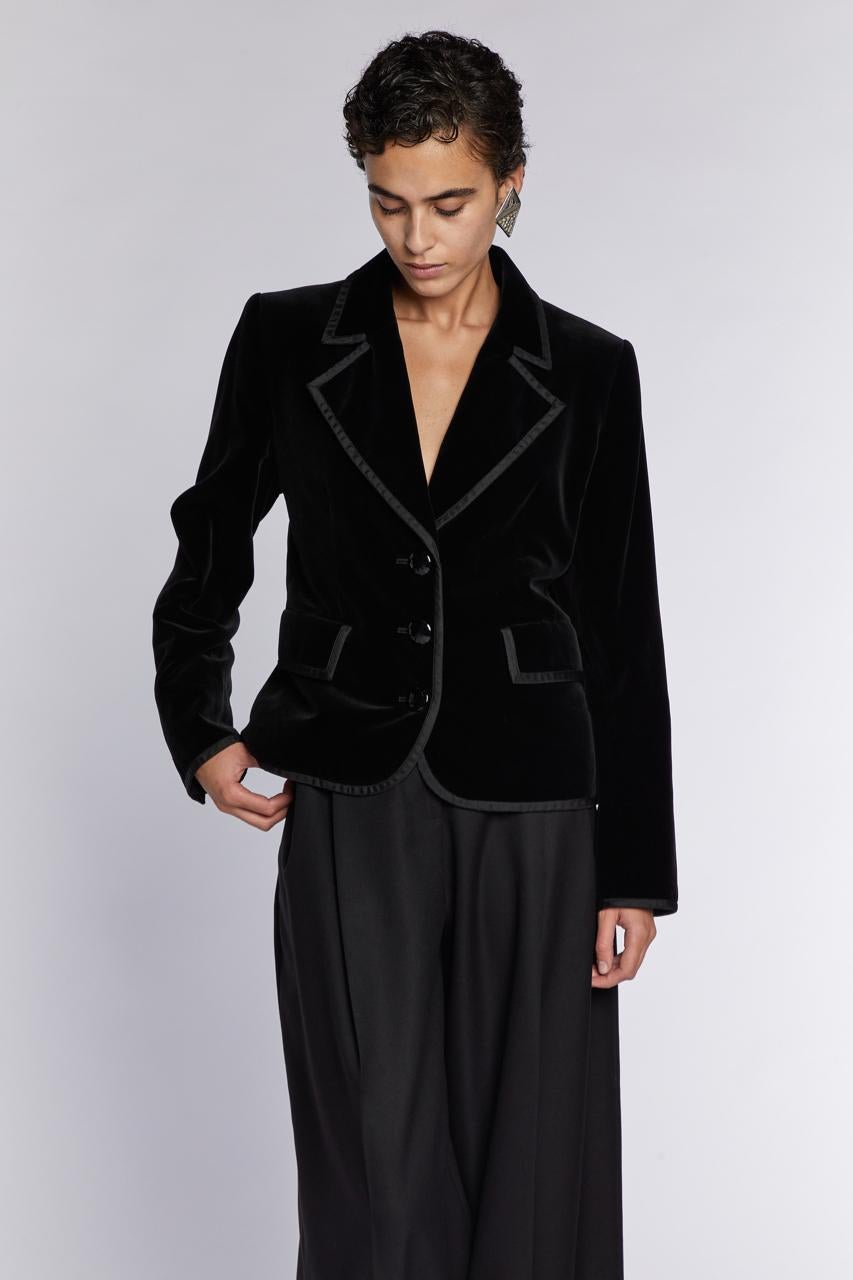 Yves Saint Laurent Rive Gauche Giacca in velluto con bordi in grosgrain anni '90 in vendita 1